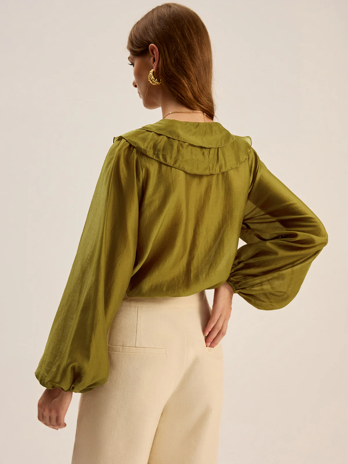 Semi-Sheer Tencel Ruffle Blouse - Image 6