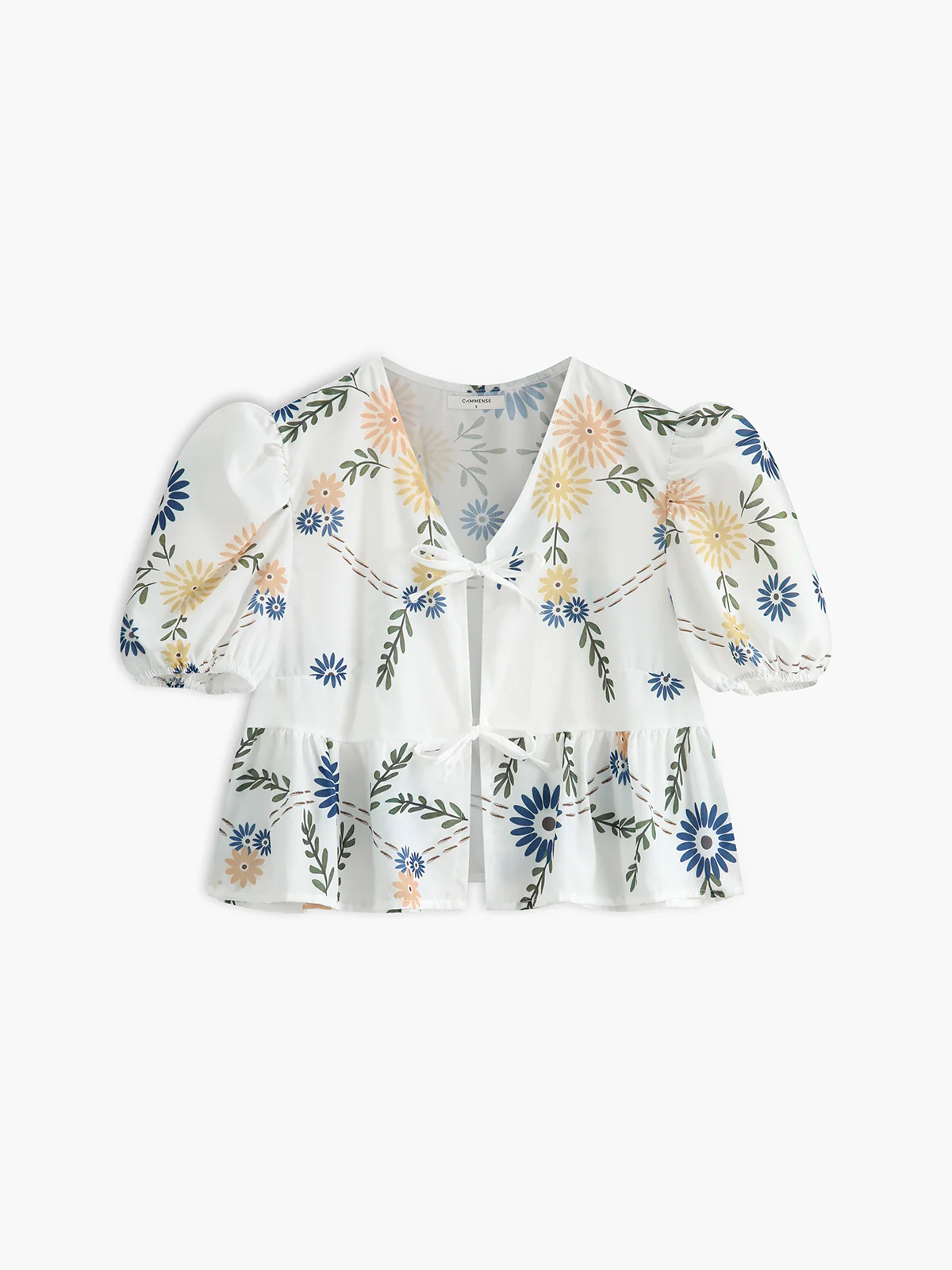 Semi-Sheer Tie Front Floral Blouse - Image 4