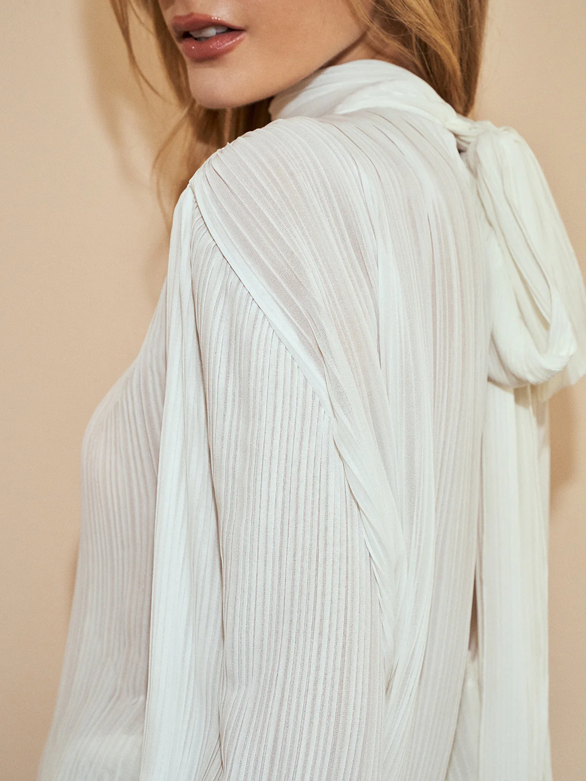 Semi-Sheer Tie Neck Chiffon Blouse - Image 2