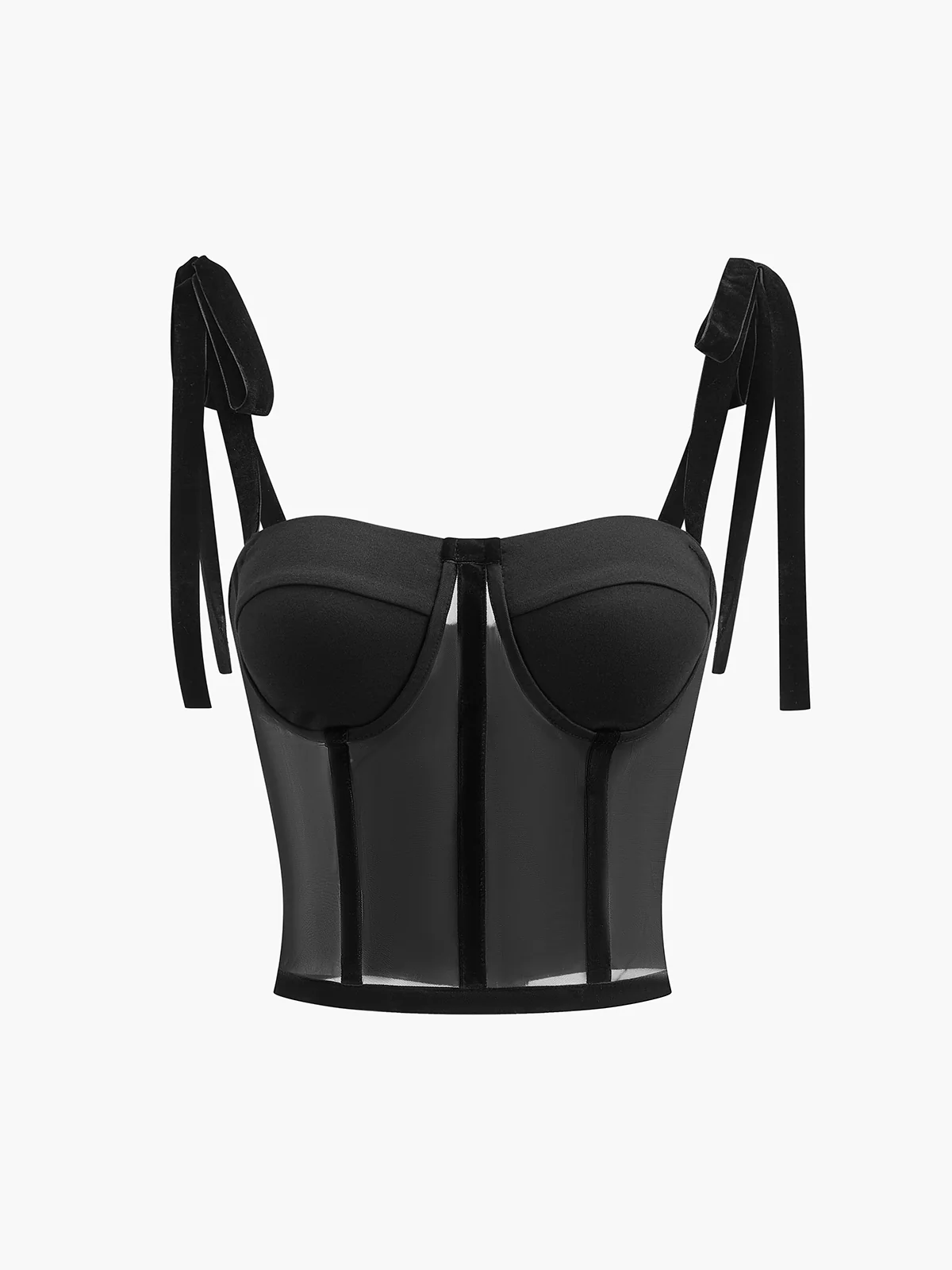 Semi-Sheer Tied Mesh Cami Crop Top - Image 3