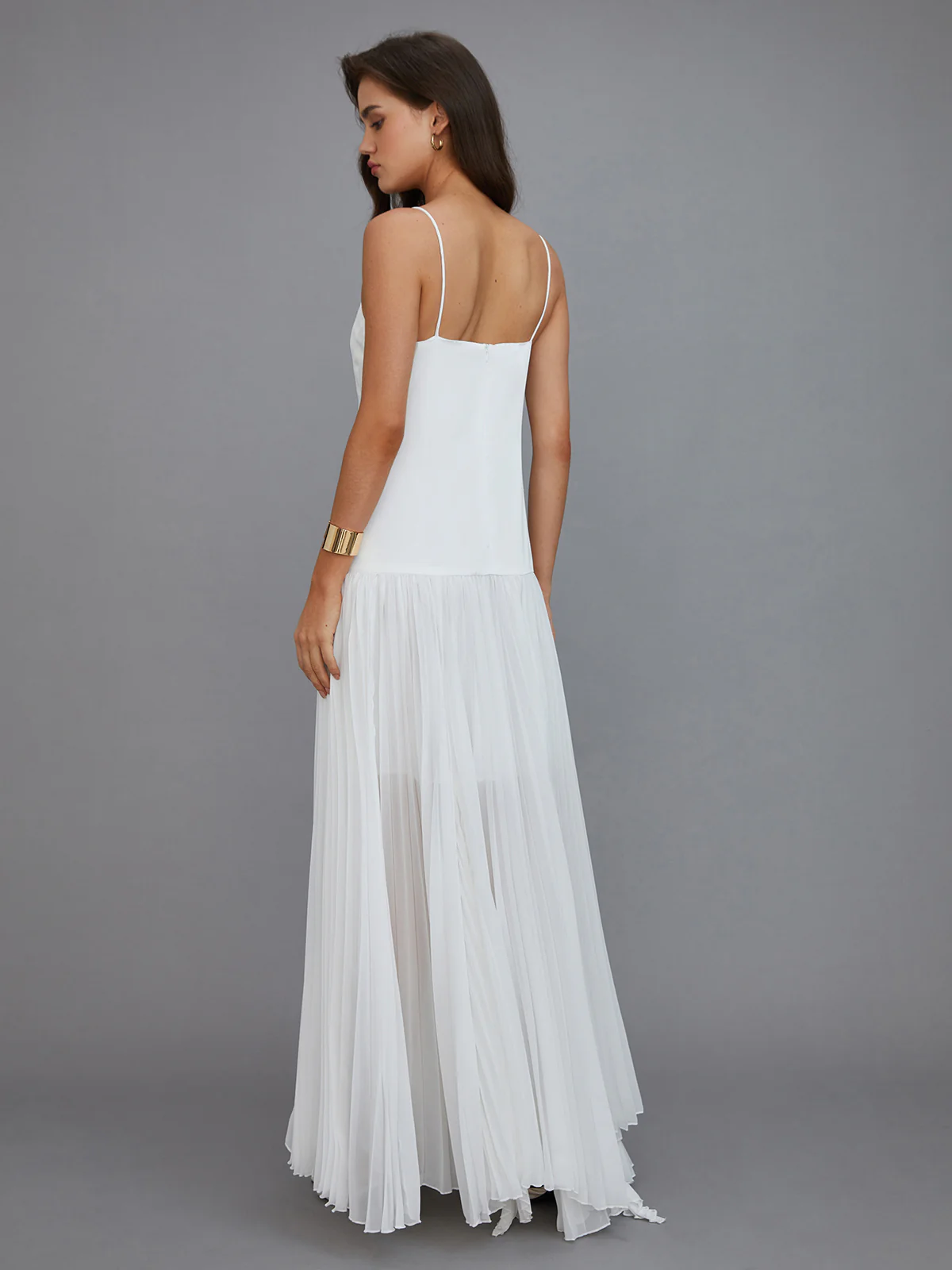 Semi-Sheer Pleated High-Low Maxi Dress - Image 5