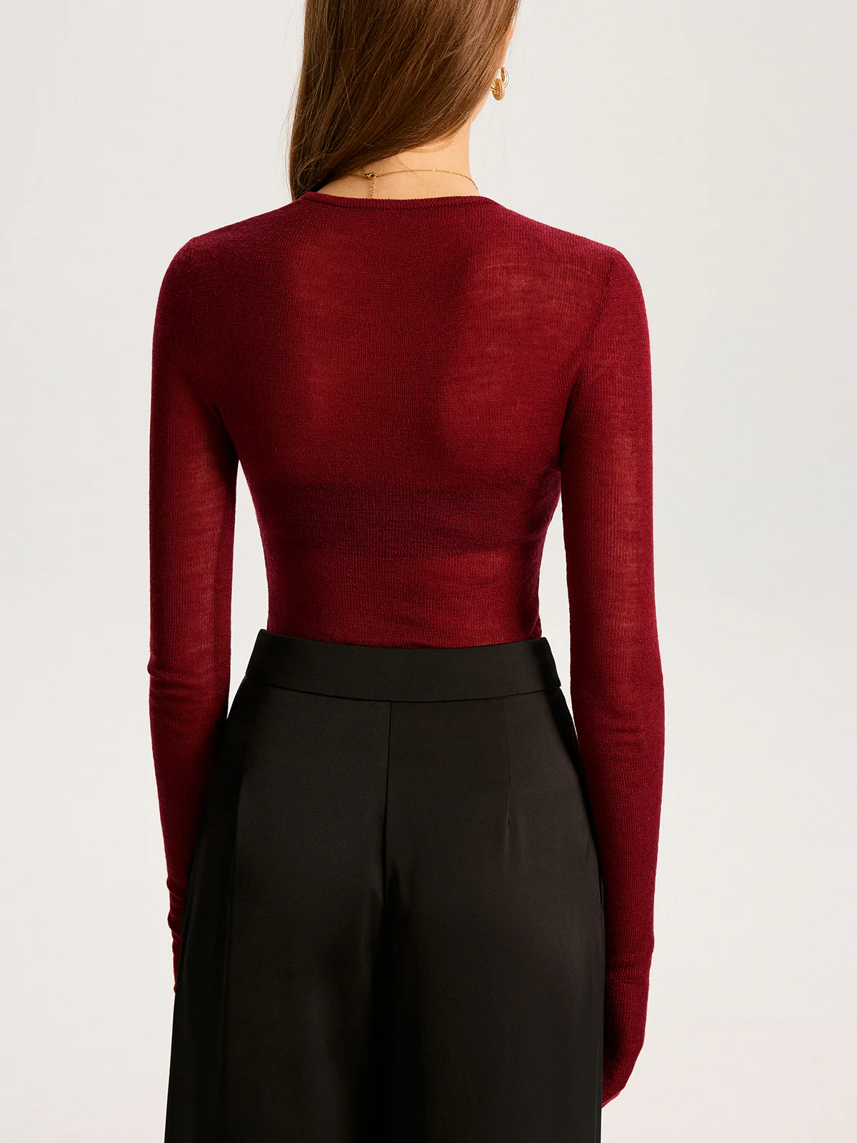Semi-Sheer Wool-Blend Long Sleeve Knit Top - Image 6