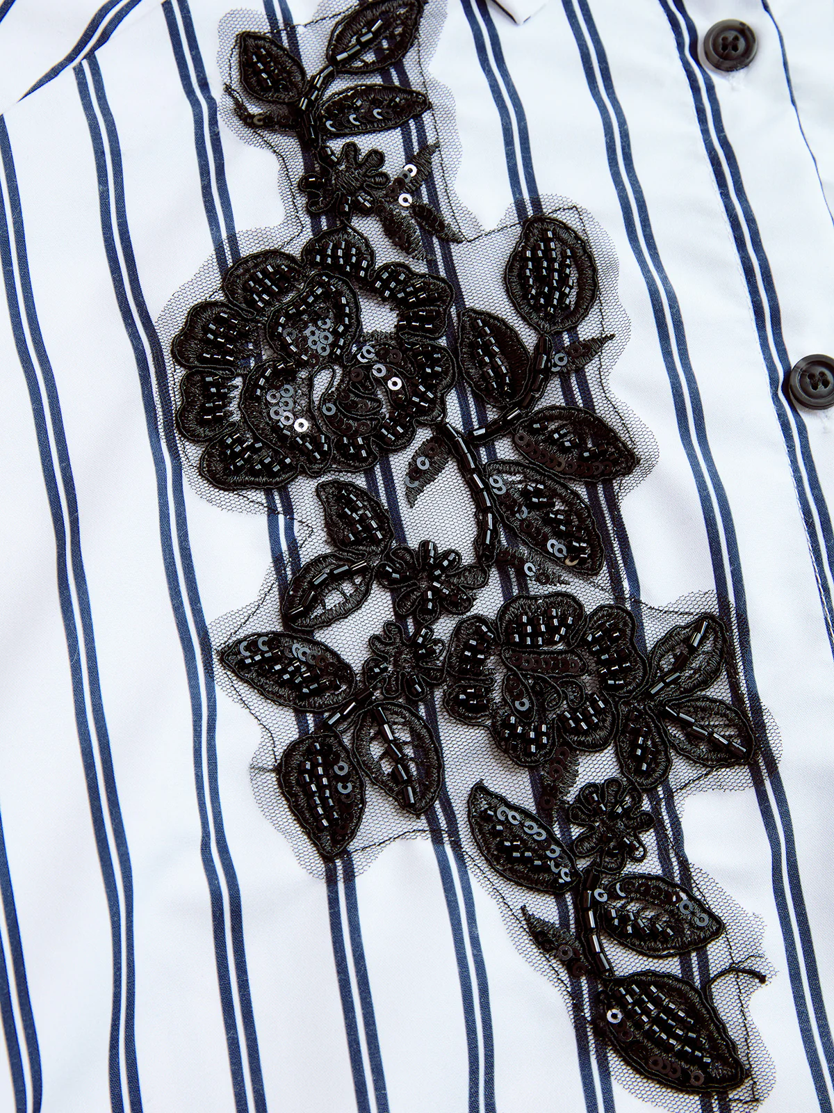 Sequin Floral Applique Striped Shirt - Image 4