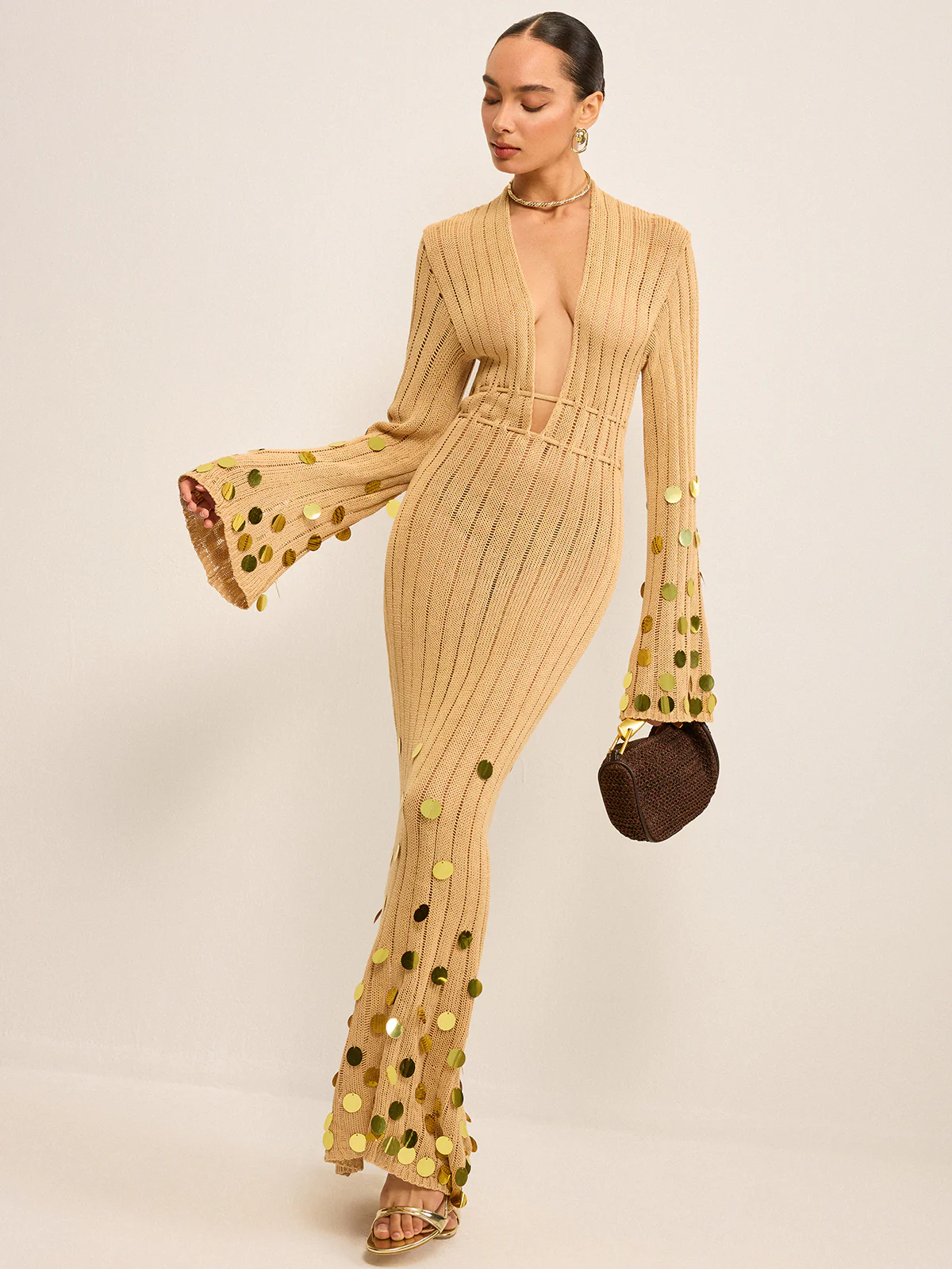 Knit Maxi Dress with Sequin Embellishments - Image 4