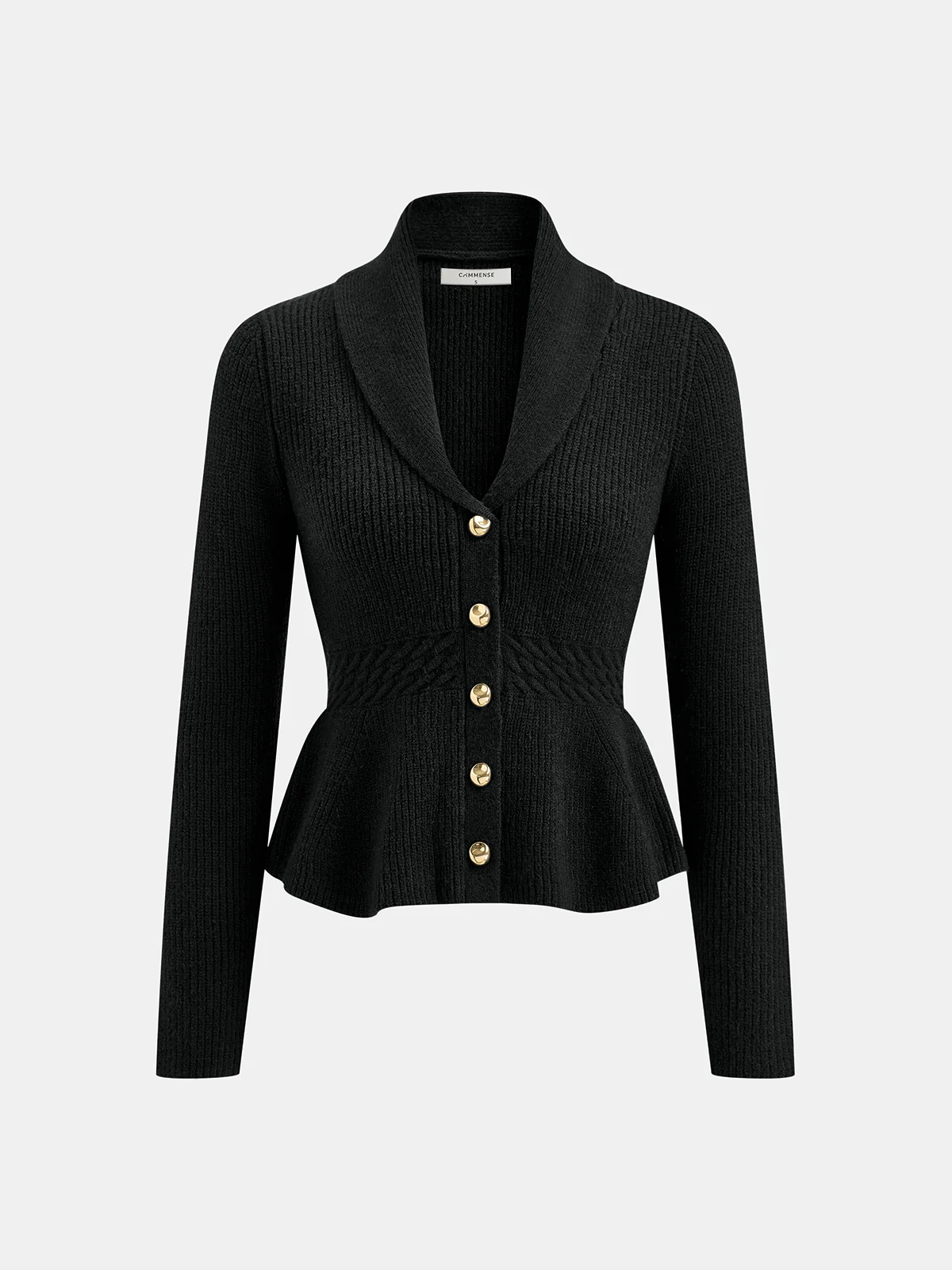Shawl Collar Peplum Knit Cardigan - Image 5
