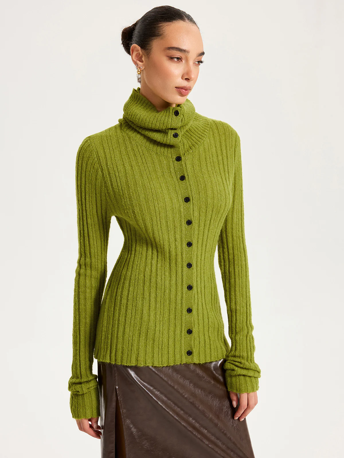 Shawl Collar Wool-Blend Ribbed Cardigan - Image 3