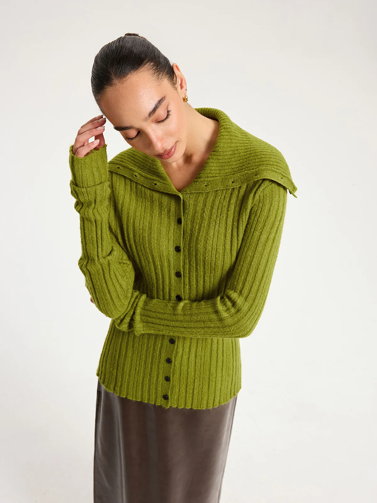 Shawl Collar Wool-Blend Ribbed Cardigan - Image 4