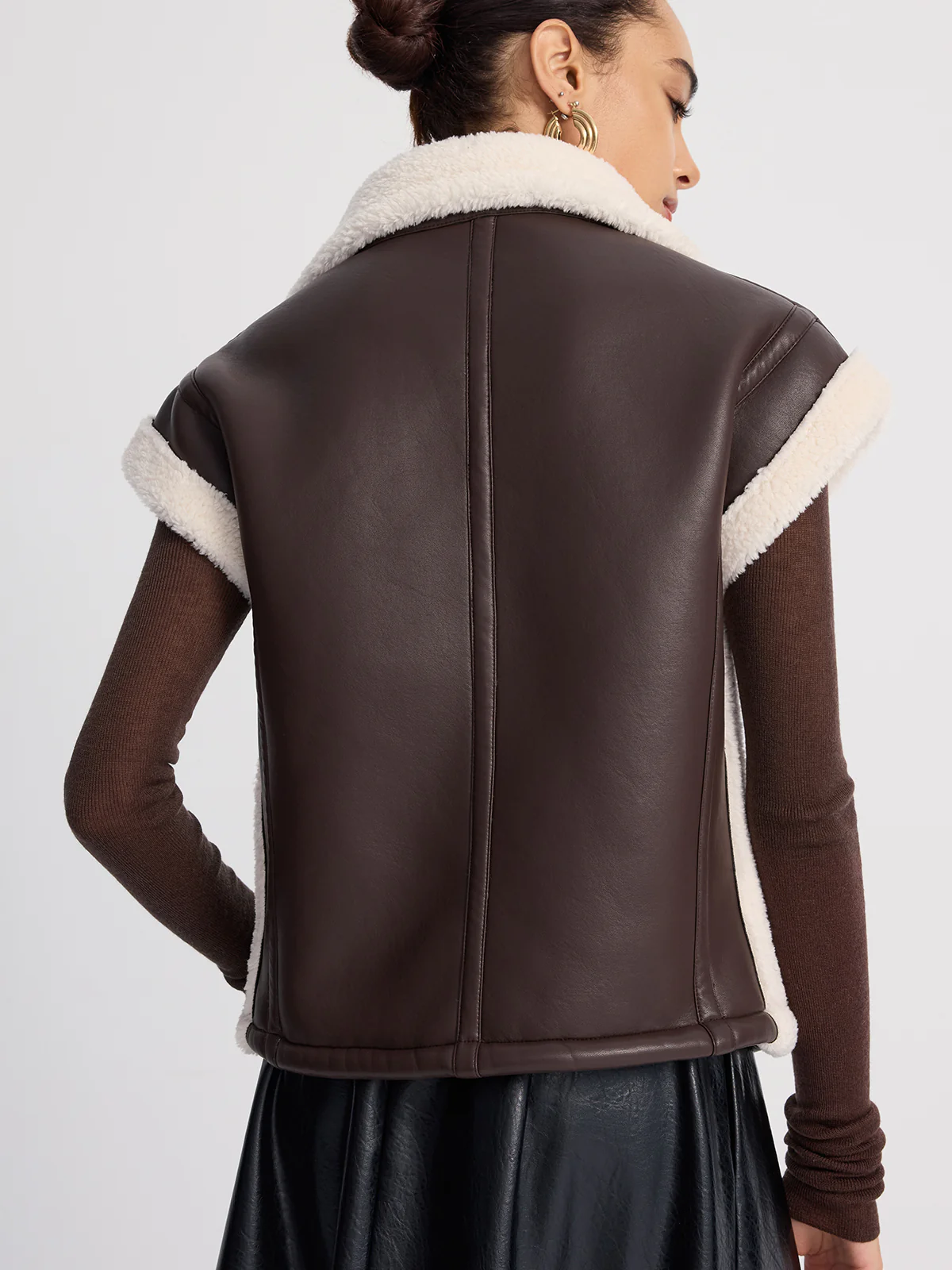 Shearling-Trimmed Faux Leather Sleeveless Vest - Image 6