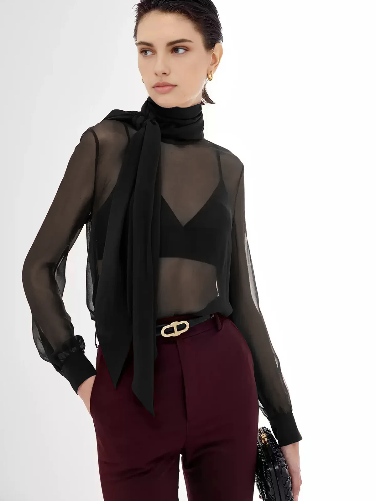Sheer Bow Chiffon Blouse - Image 2