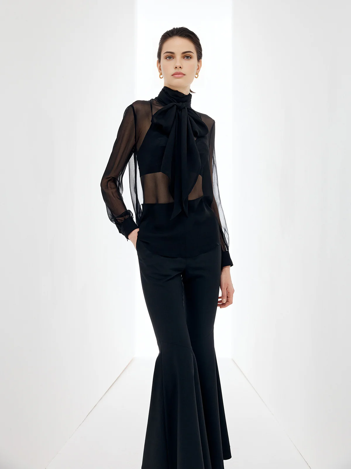 Sheer Bow Chiffon Blouse - Image 3