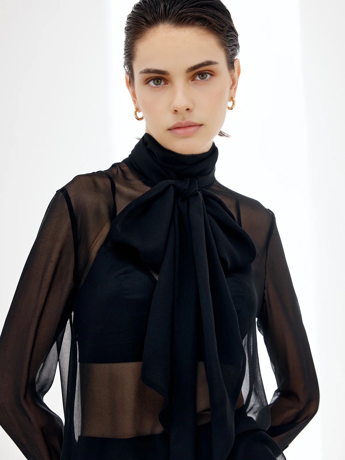Sheer Bow Chiffon Blouse - Image 4