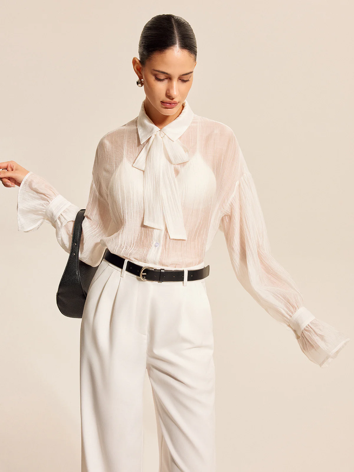 Sheer Bow Tie Blouse - Image 2