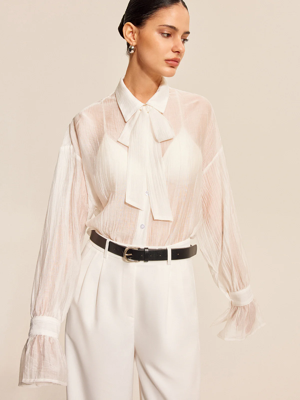 Sheer Bow Tie Blouse - Image 4