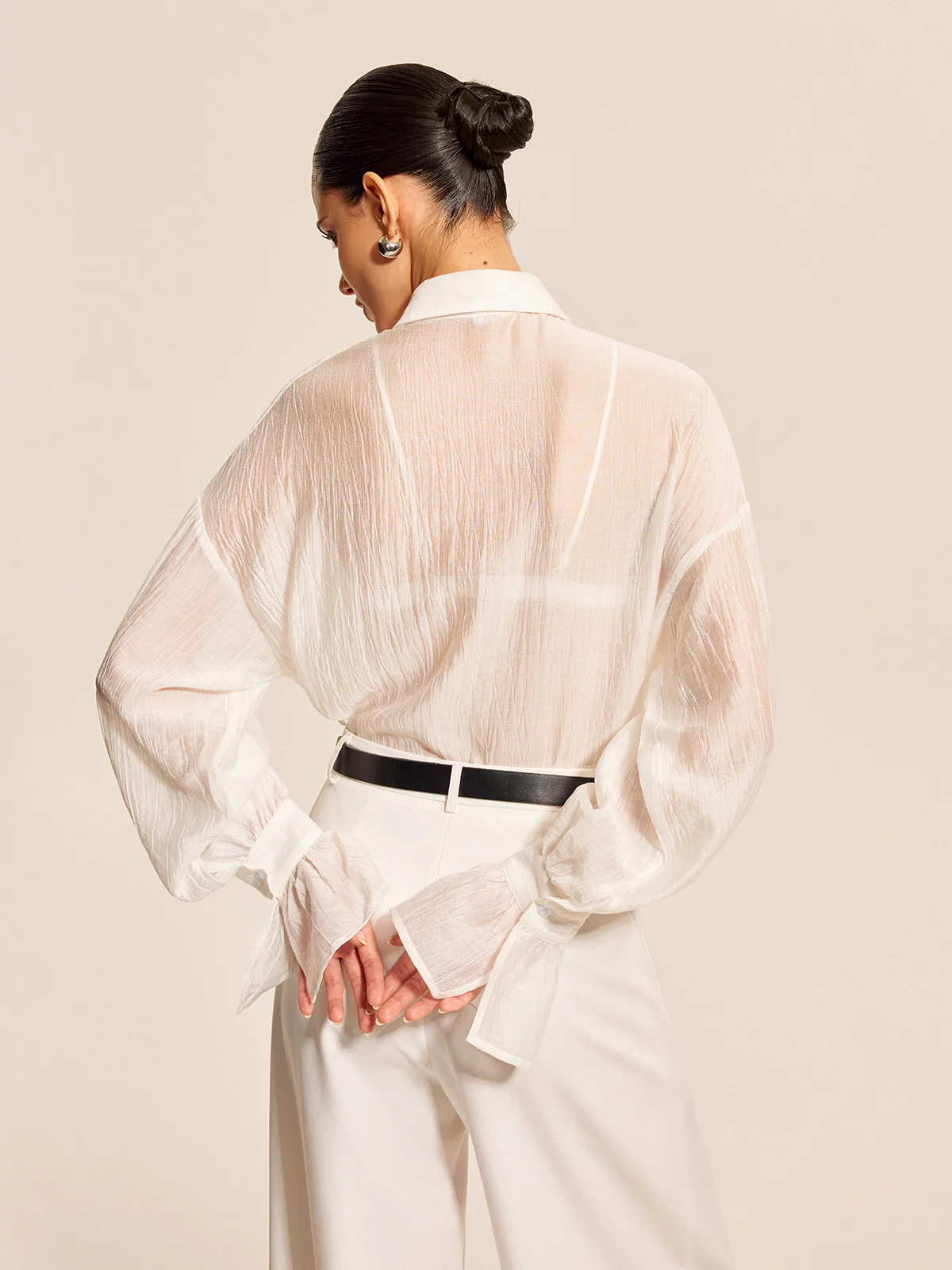 Sheer Bow Tie Blouse - Image 6