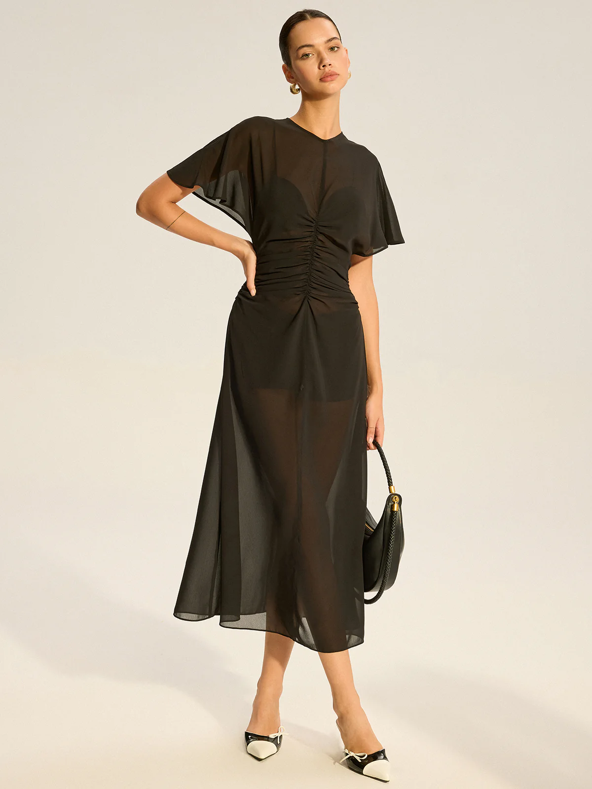 Sheer Chiffon Midi Dress with Lining Slip Two-Piece Set - Image 2