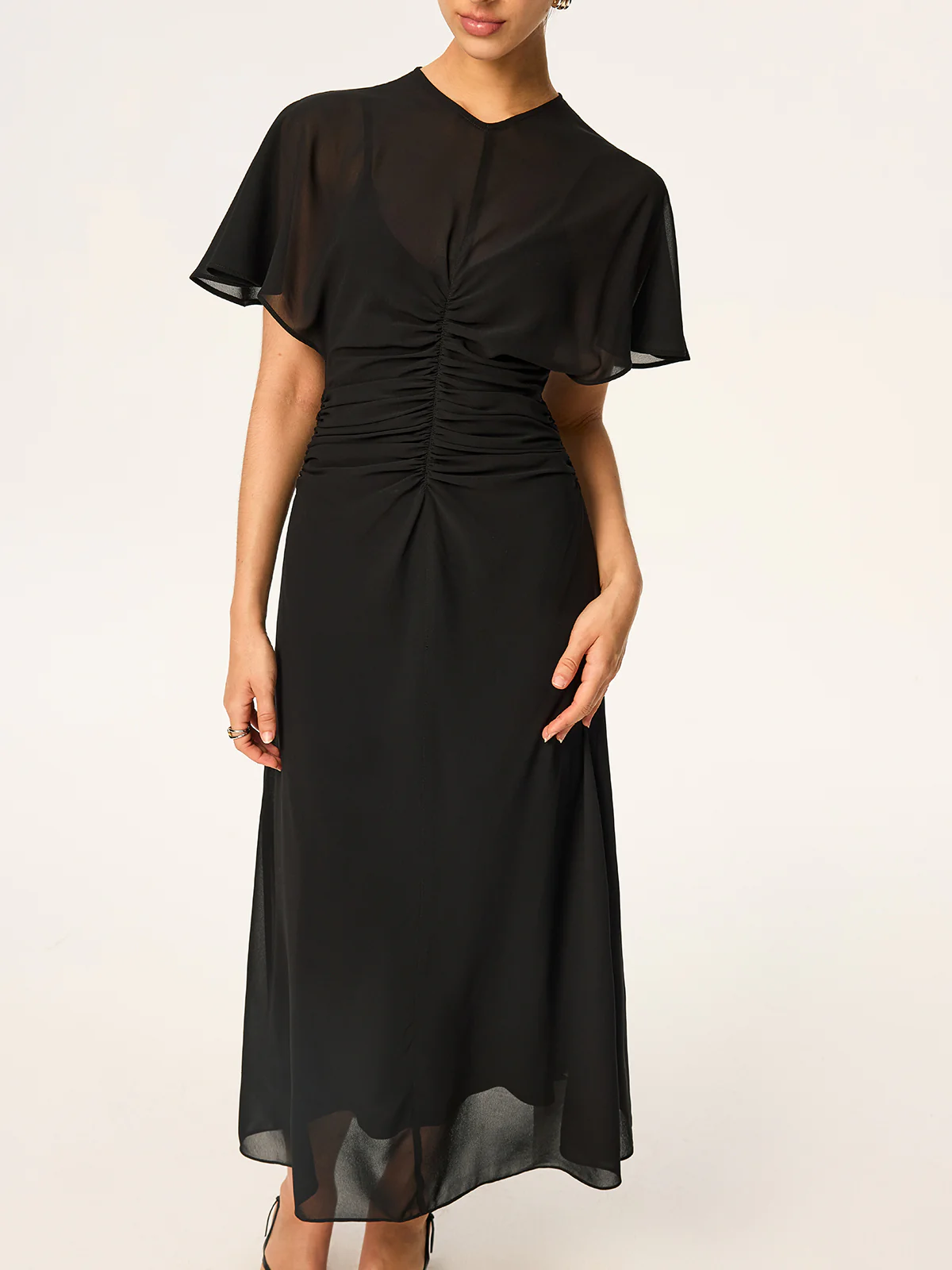 Sheer Chiffon Midi Dress with Lining Slip Two-Piece Set - Image 3