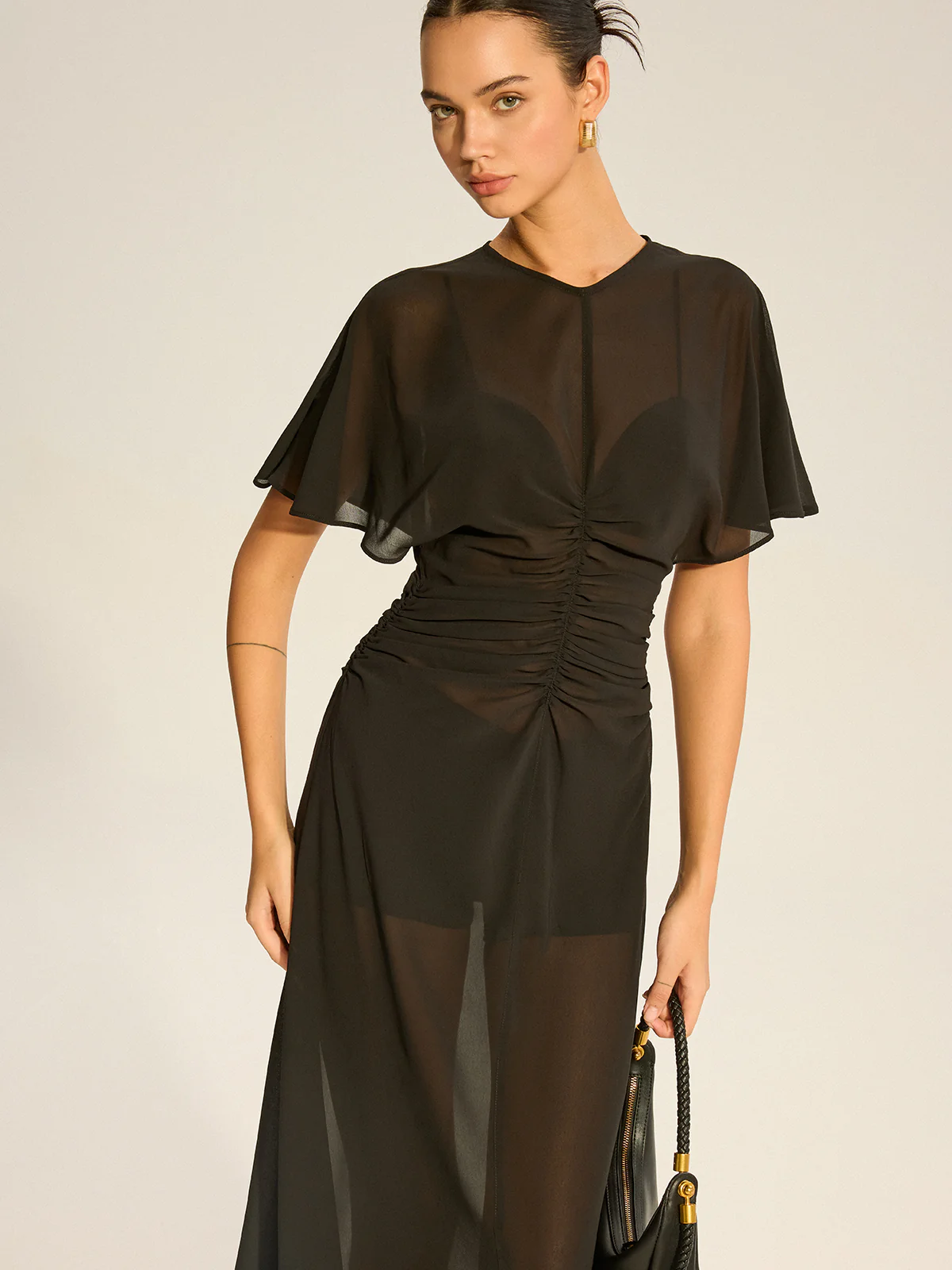 Sheer Chiffon Midi Dress with Lining Slip Two-Piece Set - Image 5