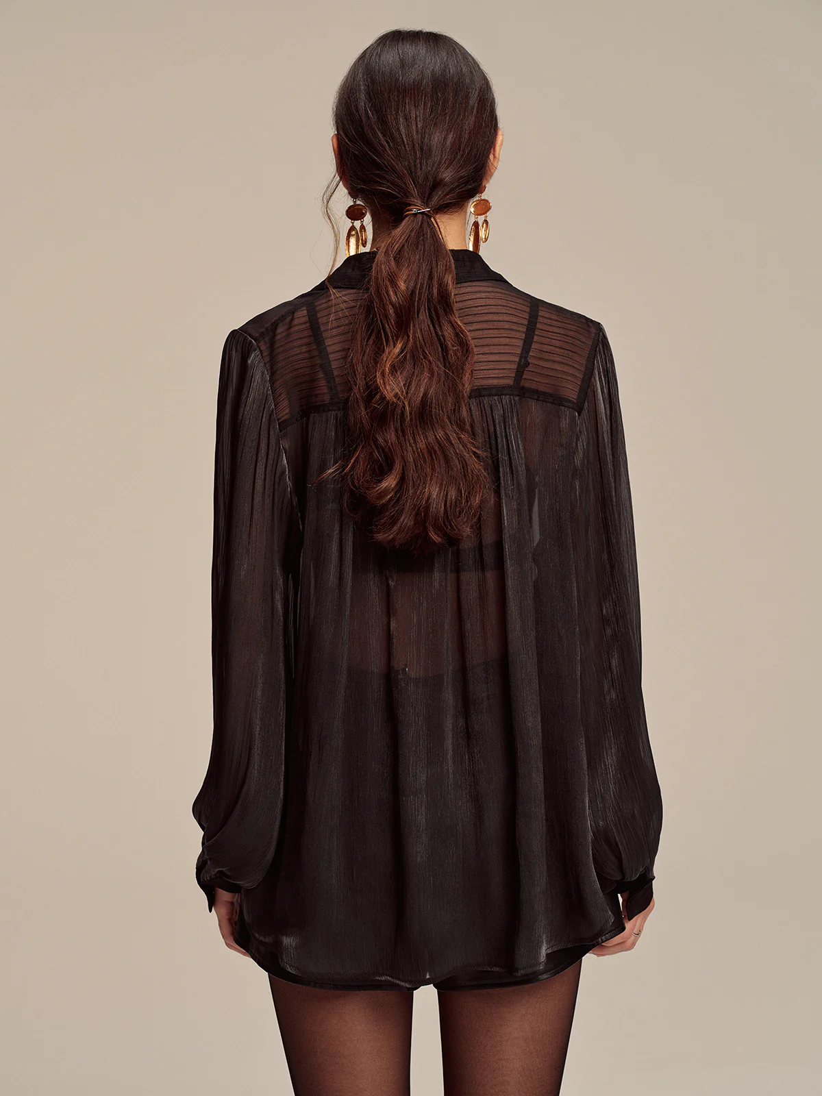 Sheer Chiffon Textured Metal Button Shirt - Image 7