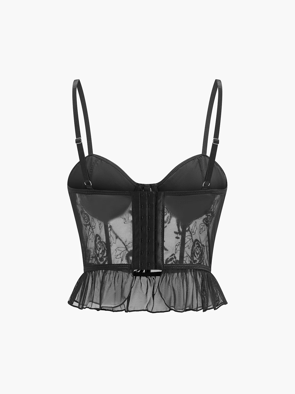 Sheer Embroidered Floral Ruffle Lace Corset - Image 2