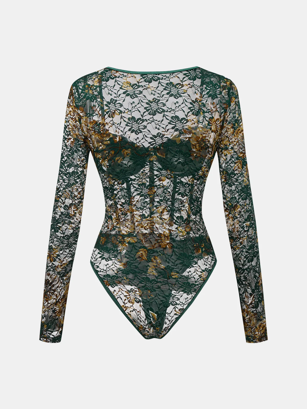 Sheer Floral Lace Corset Bodysuit - Image 5