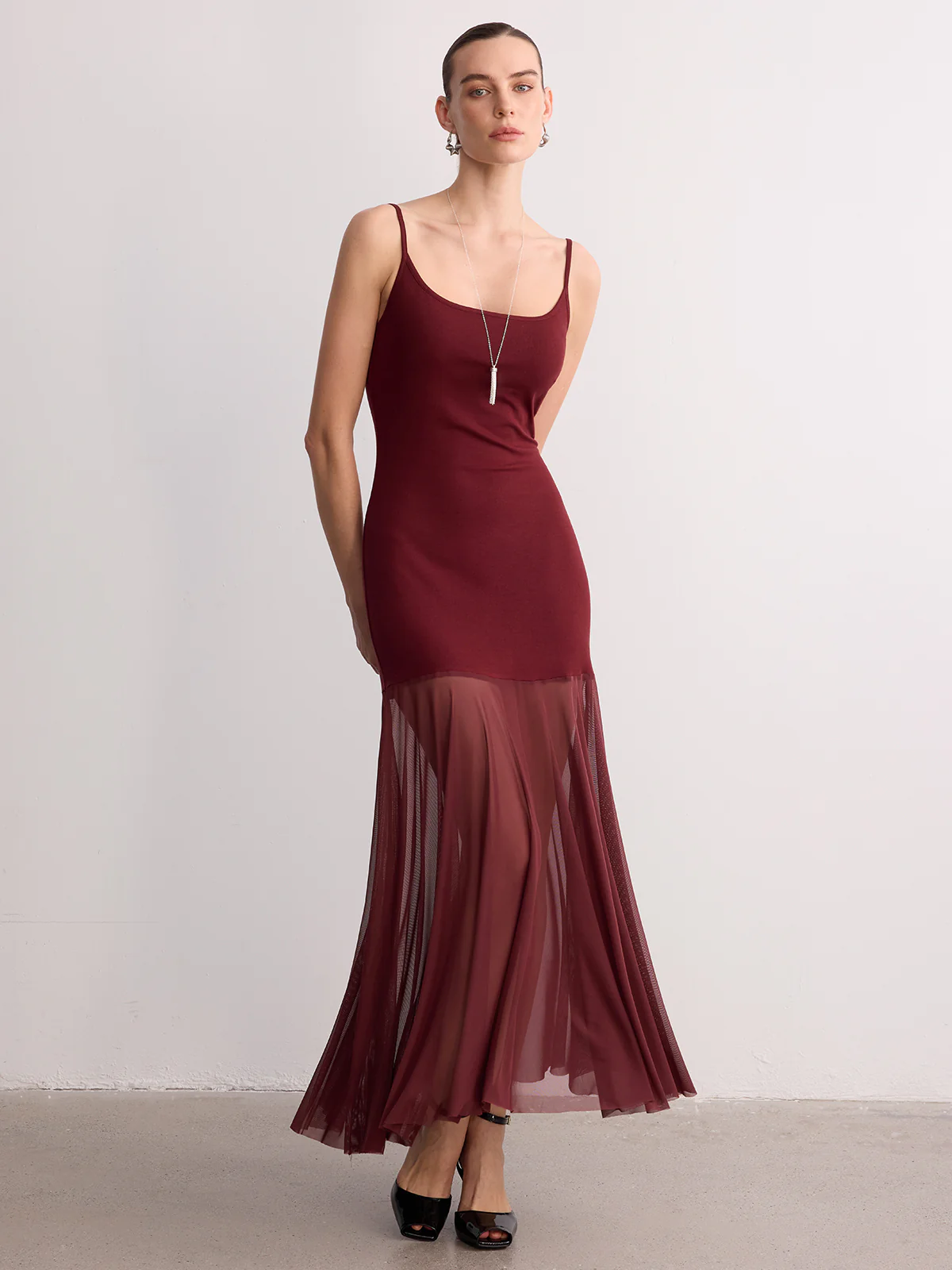 Sheer Hem Cami Maxi Dress