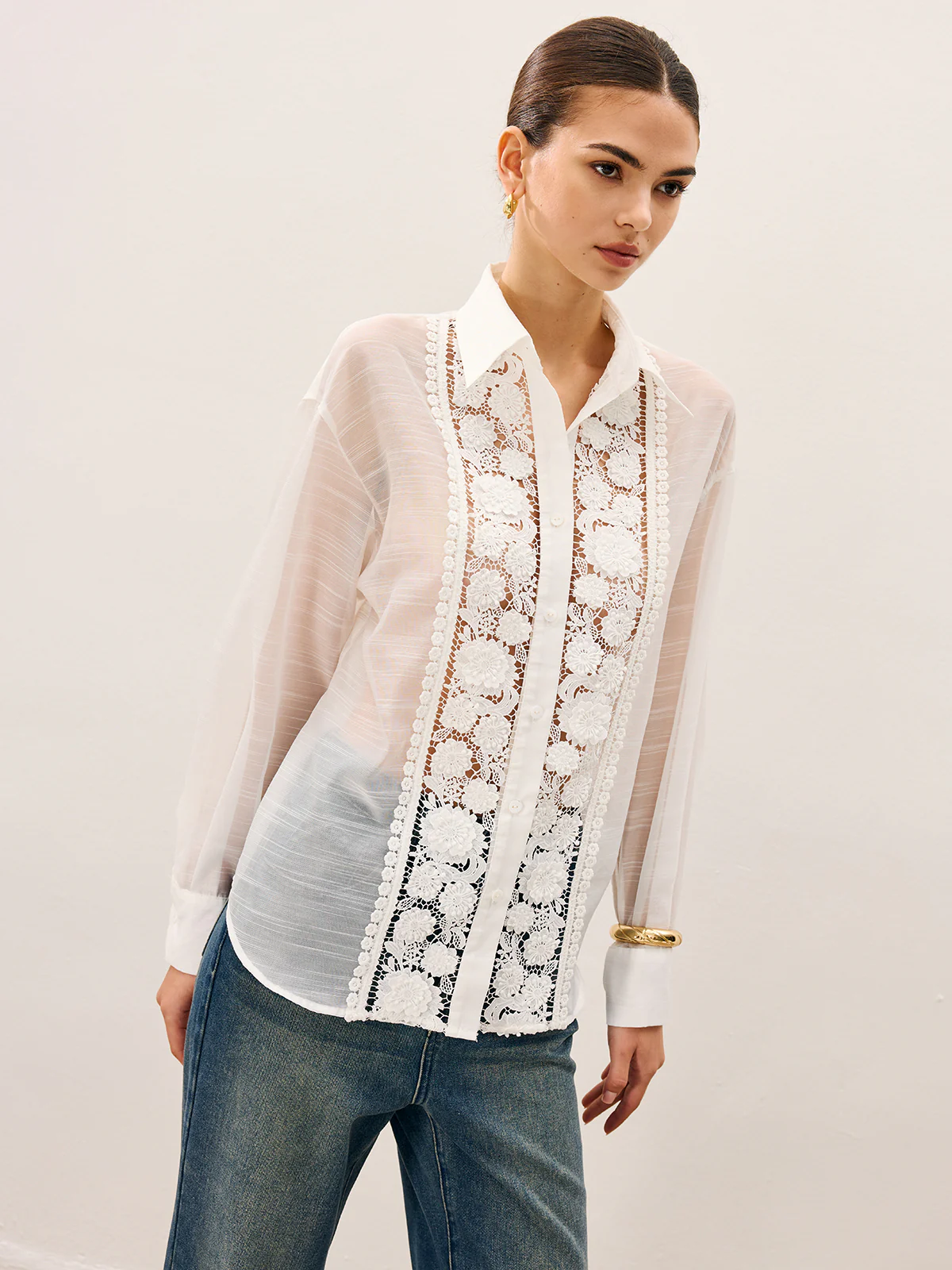 Sheer Lace Detail Blouse - Image 2