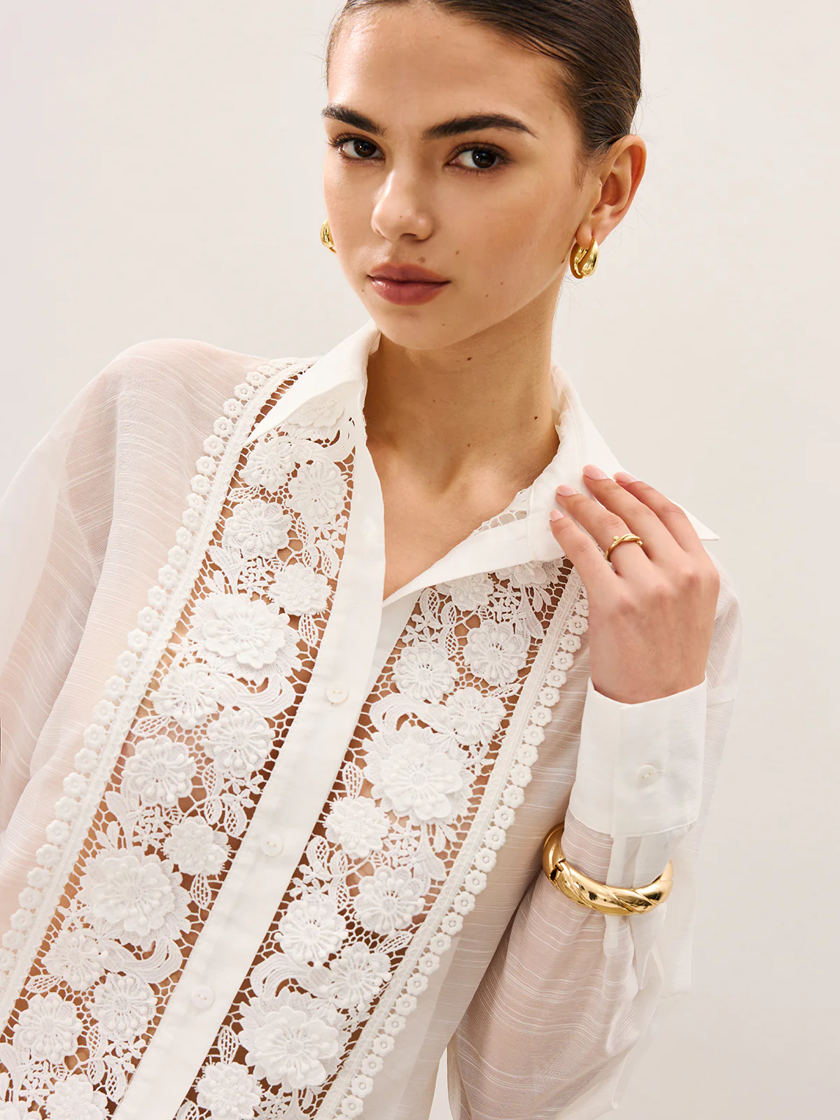 Sheer Lace Detail Blouse - Image 4