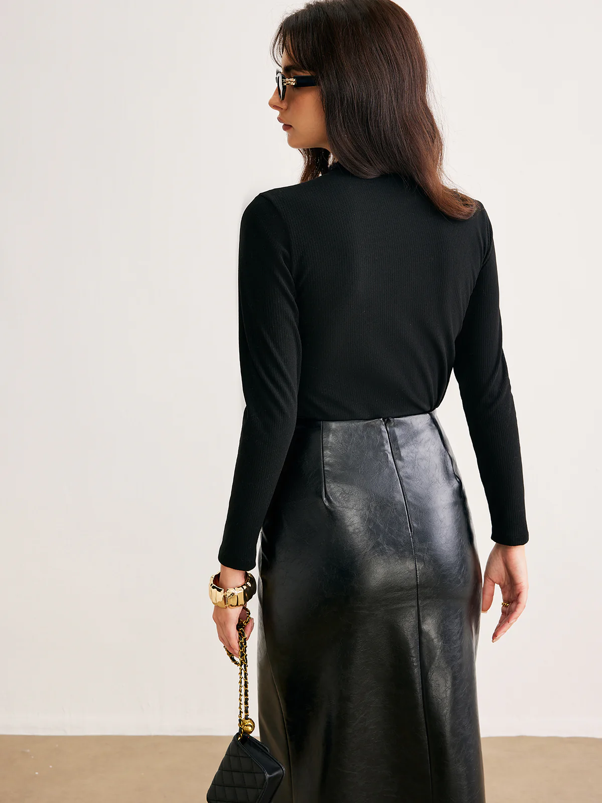 Sheer Lace Detail Slim Knit Top - Image 7
