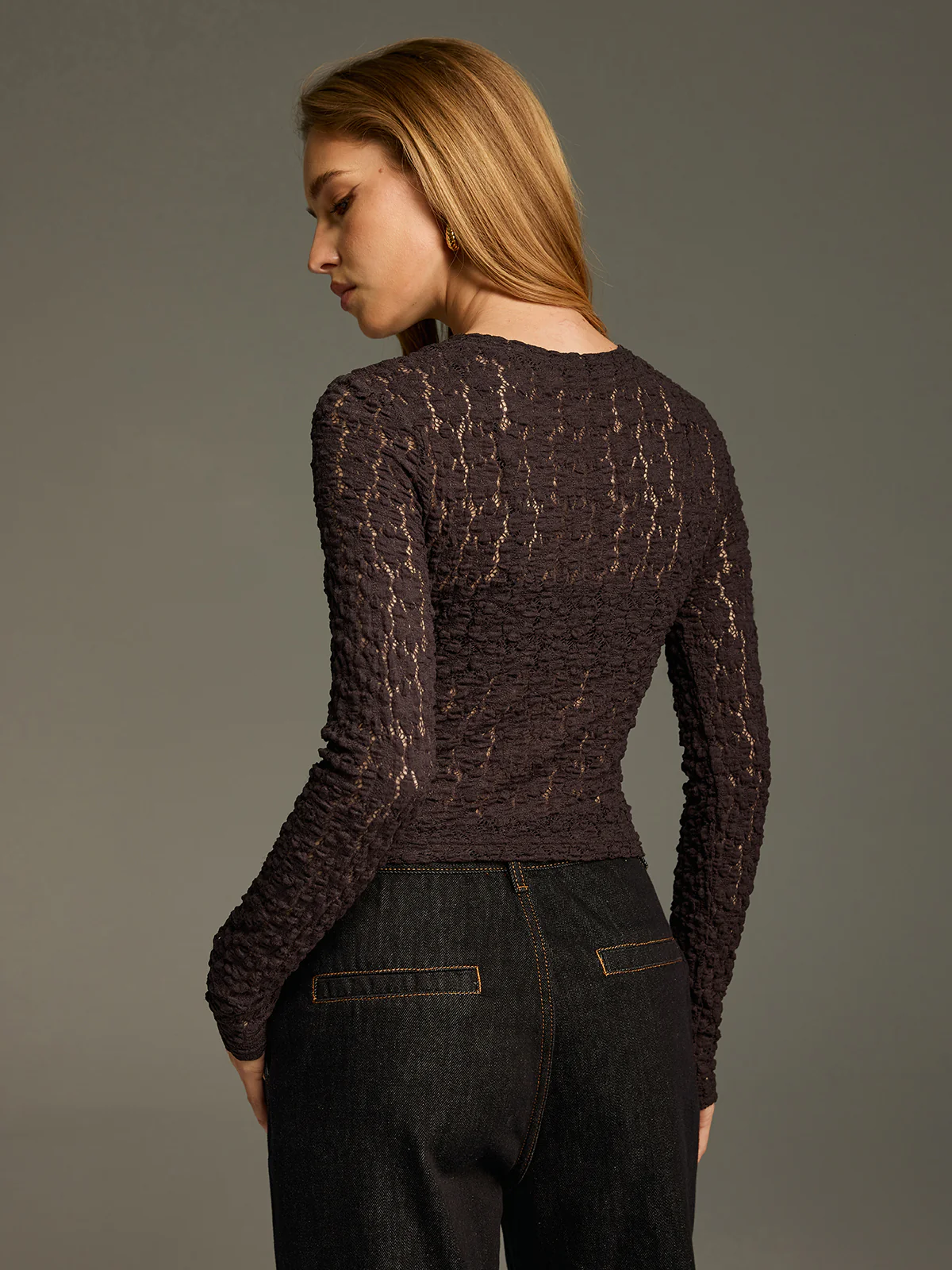 Sheer Lace Long-Sleeve Fitted Top - Image 6