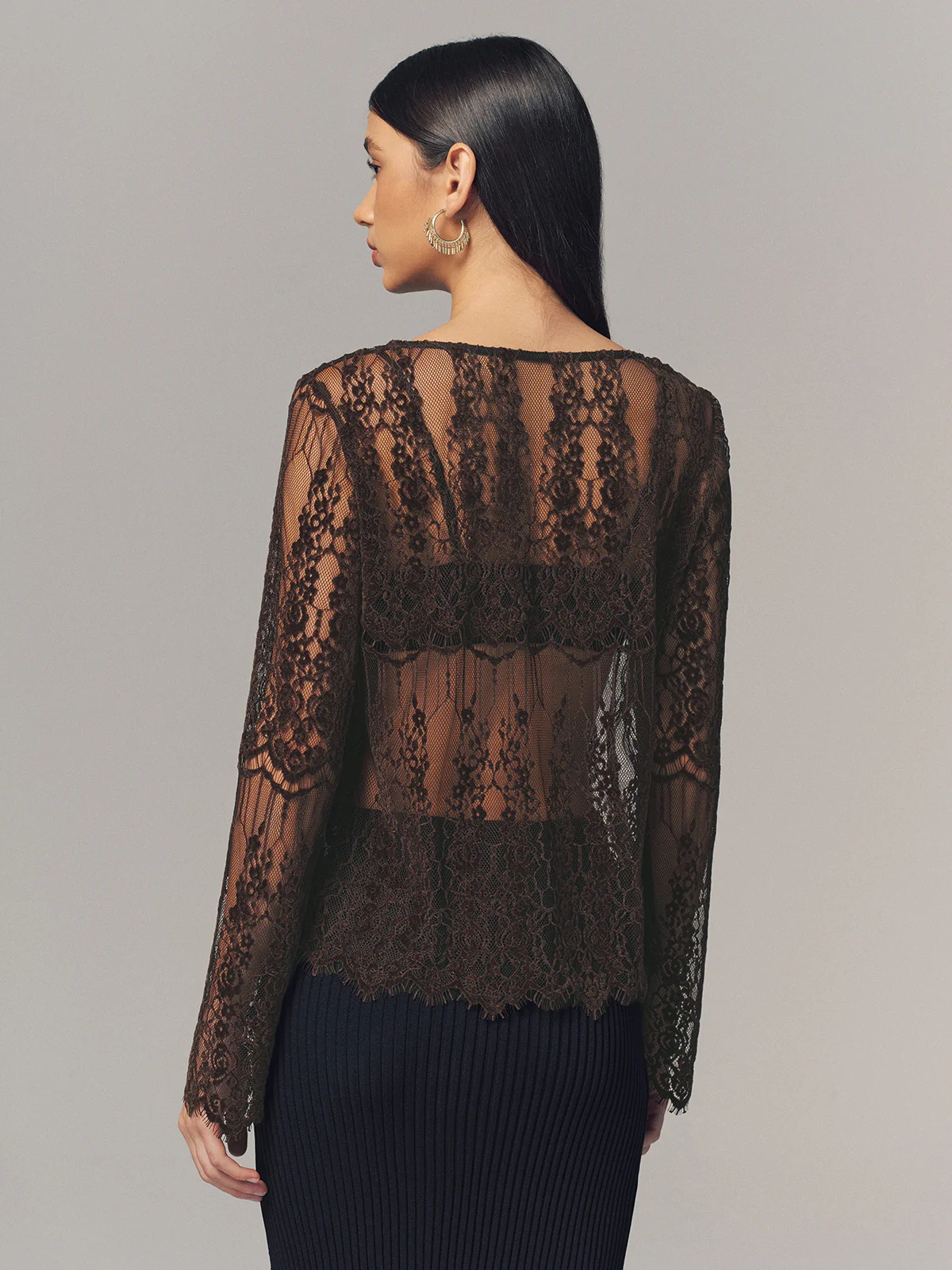 Sheer Lace Long-Sleeve Top - Image 4