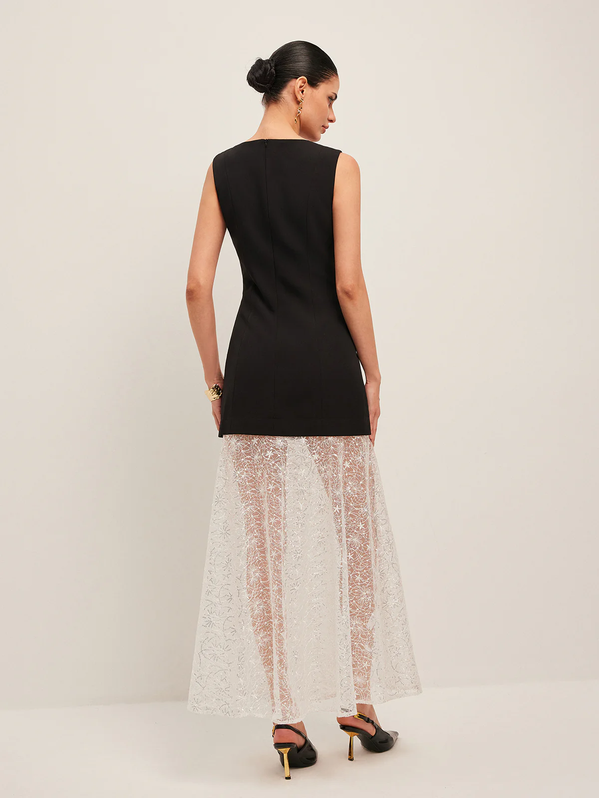Sheer Lace Panel Sleeveless Dress - Image 6