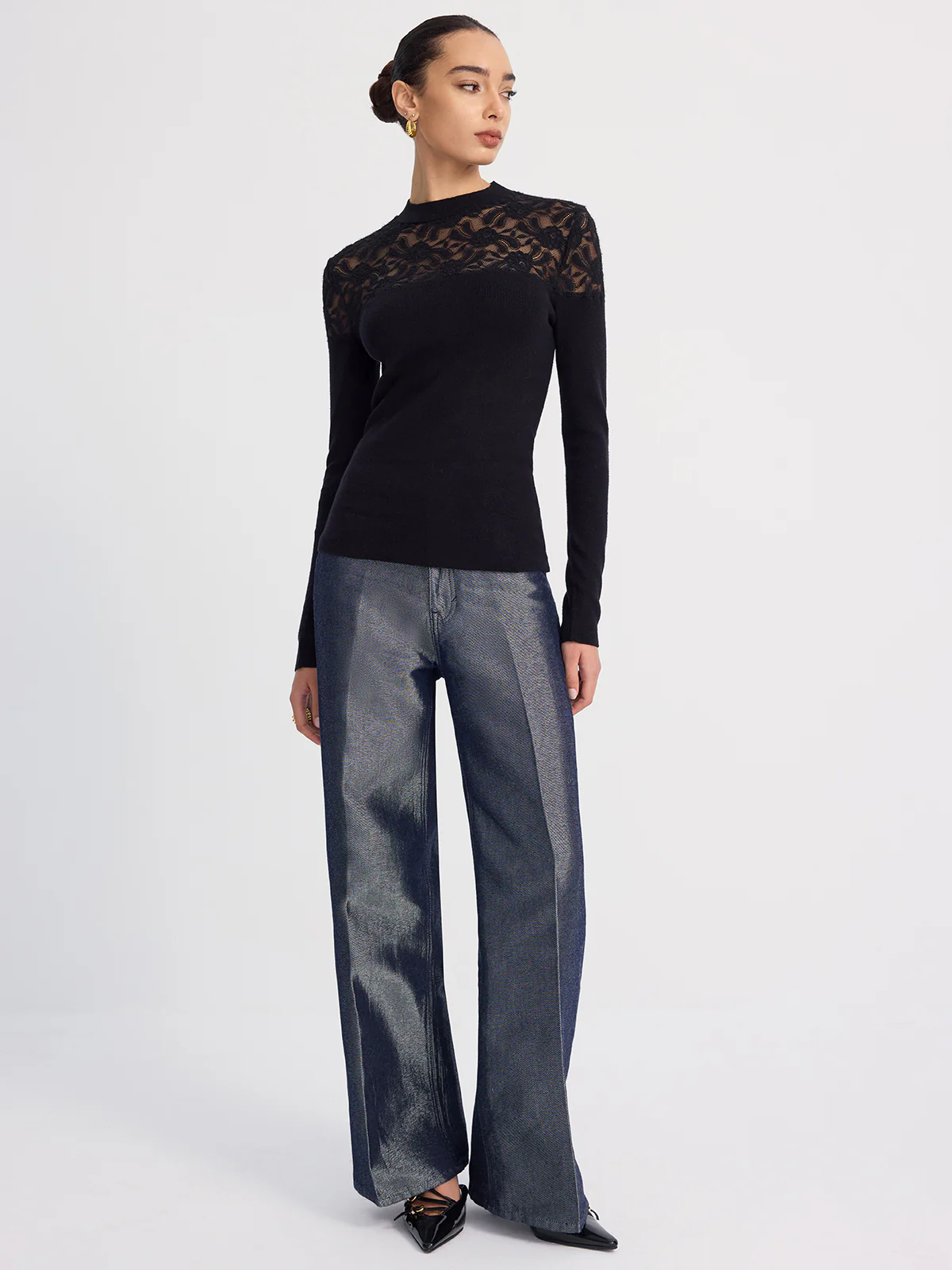Sheer-Lace Paneled Knit Sweater - Image 5