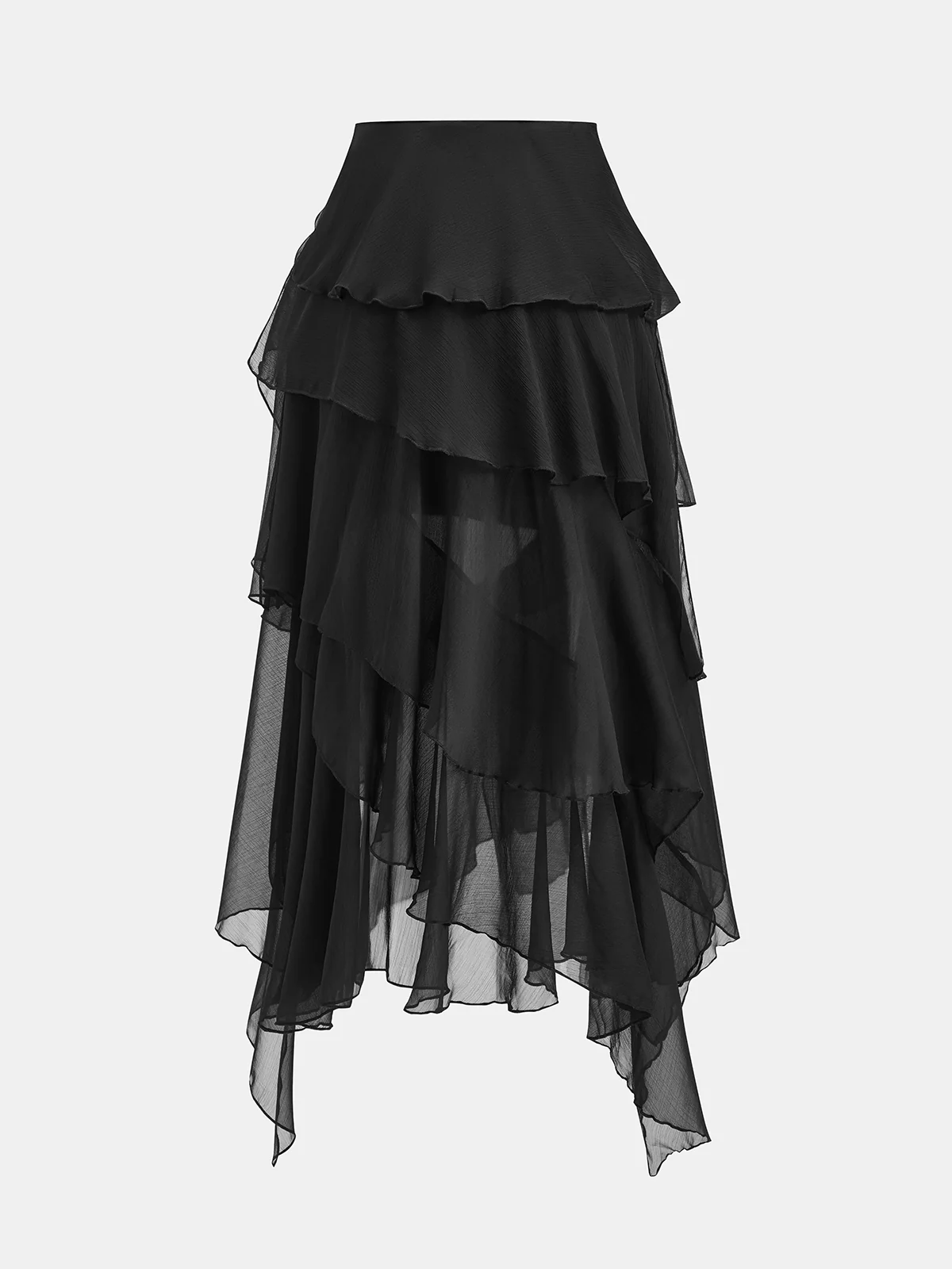 Sheer Layered Asymmetric Midi Skirt - Image 2