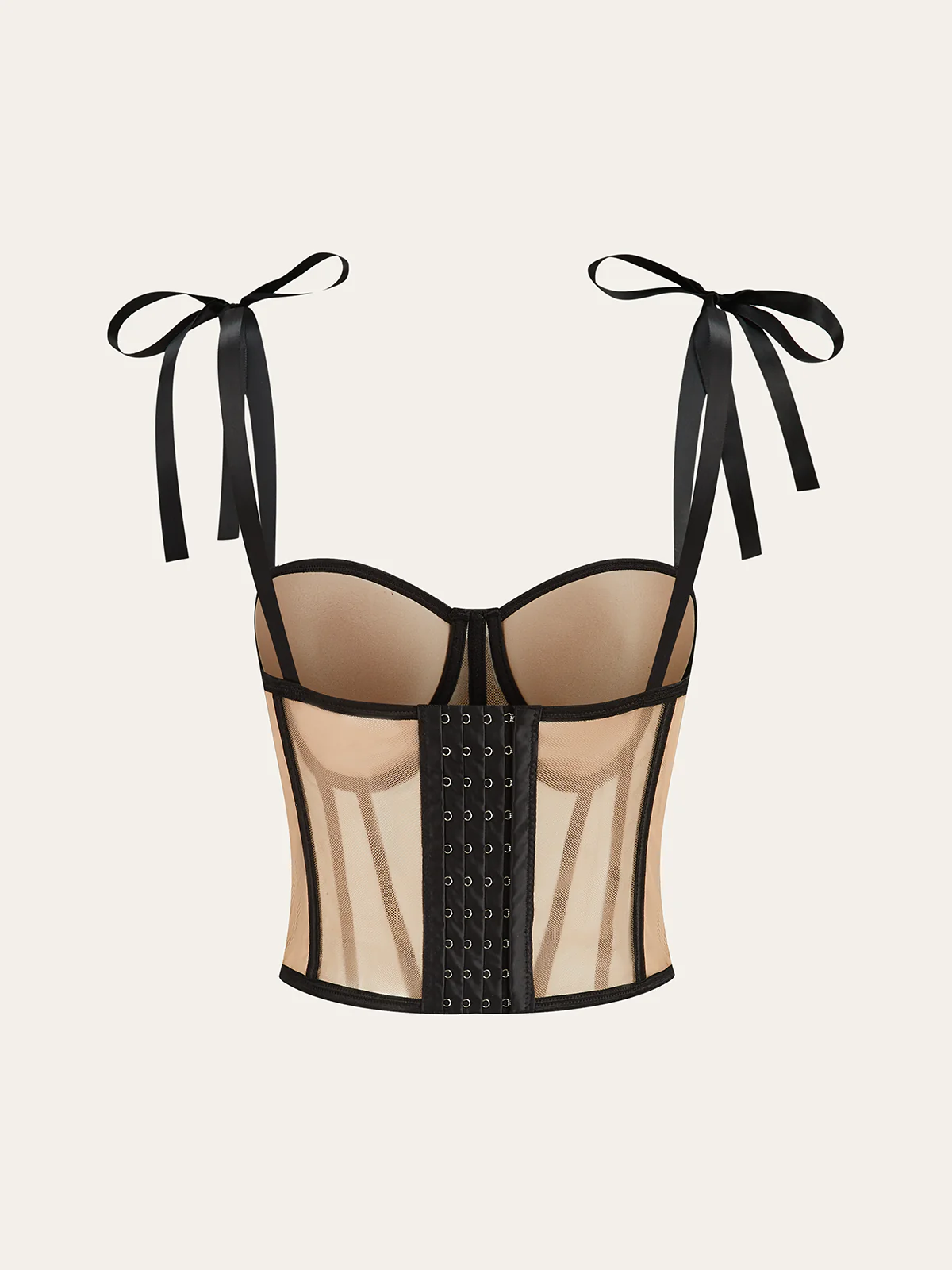 Sheer Mesh Bow-Tied Strap Corset Top - Image 3