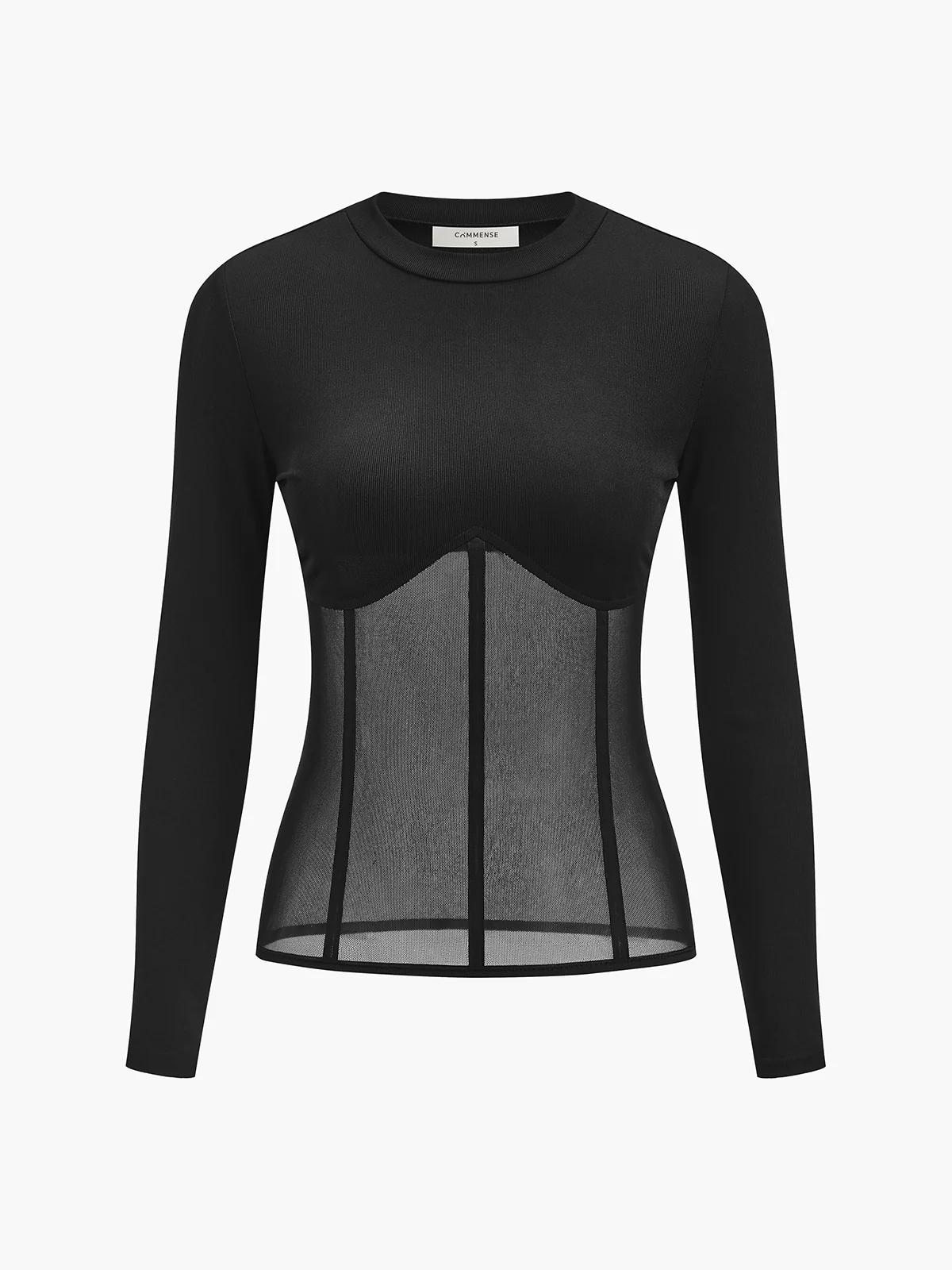 Sheer Mesh Combination Long Sleeve Top - Image 6