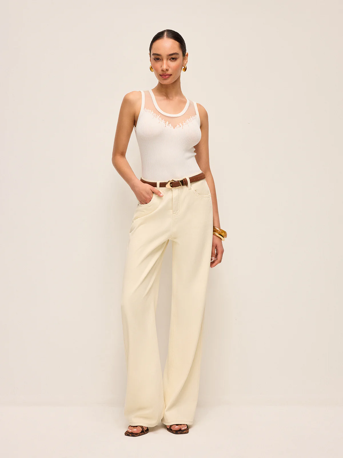 Sheer Mesh Detail Knit Top - Image 4