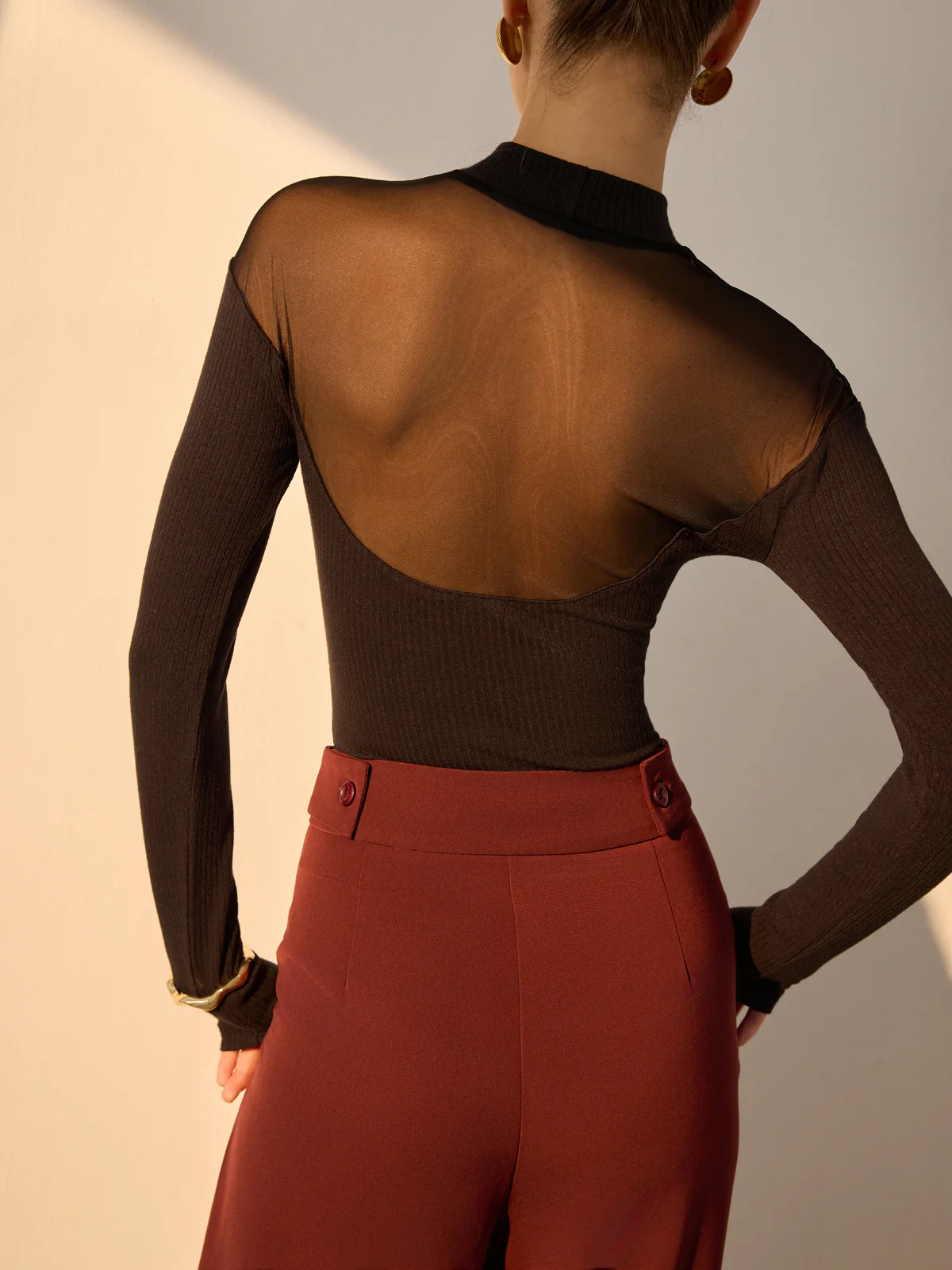 Sheer Mesh-Detail Sweetheart Slim Top - Image 6