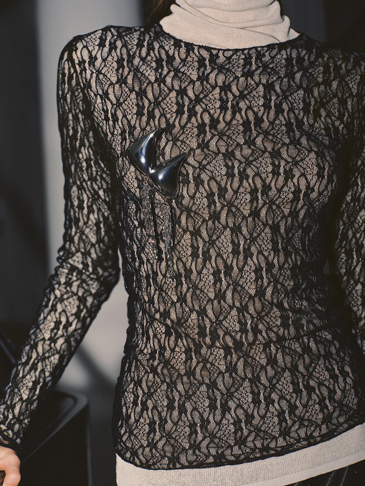 Sheer Mesh Lace Blouse - Image 4