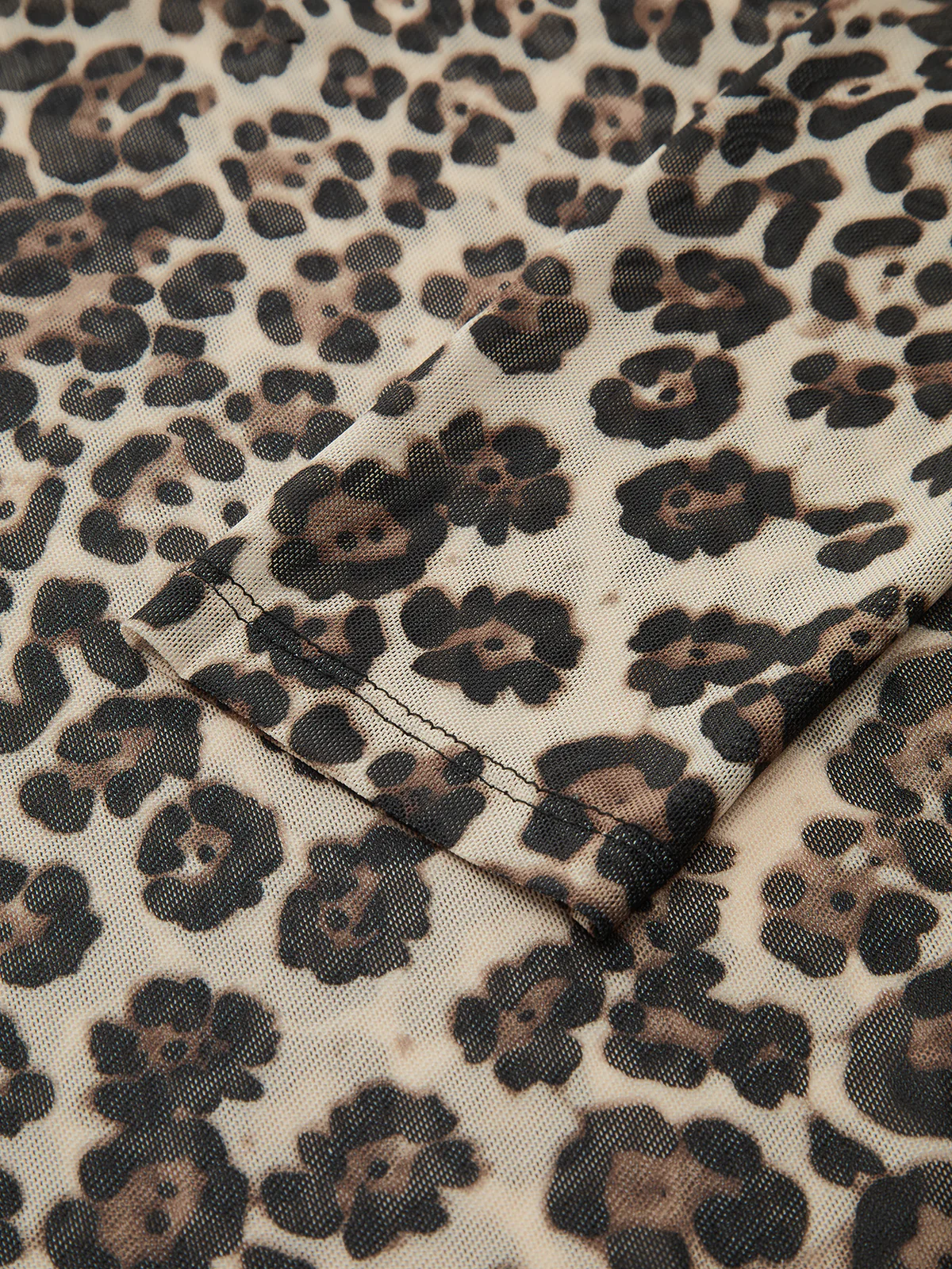 Sheer Mesh Leopard Print Long-Sleeve Top - Image 4