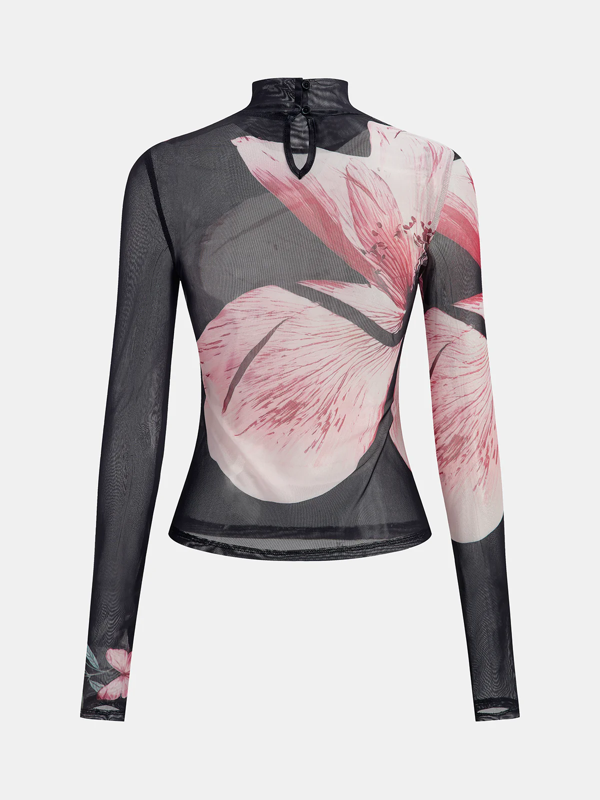 Sheer Mesh Mock Neck Floral Top - Image 4