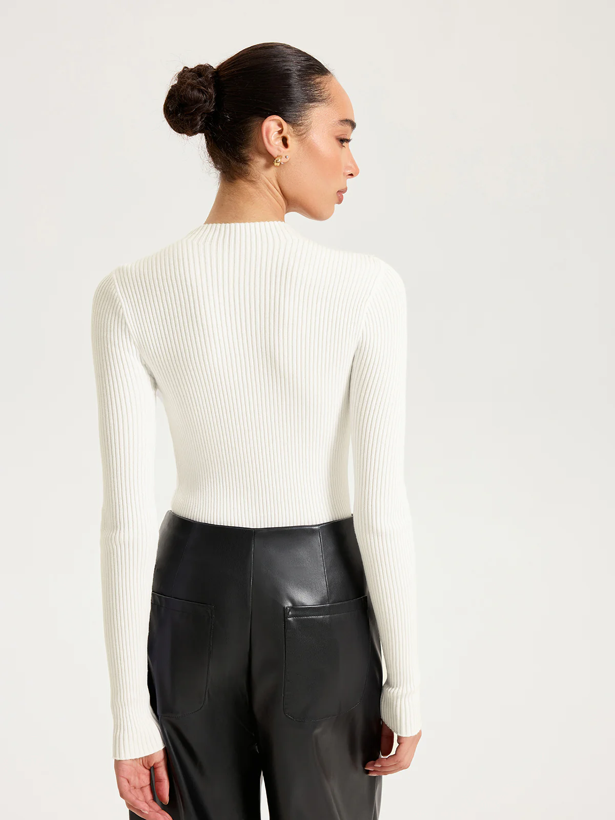 Sheer Mesh Panel Ribbed Knit Top - Image 6