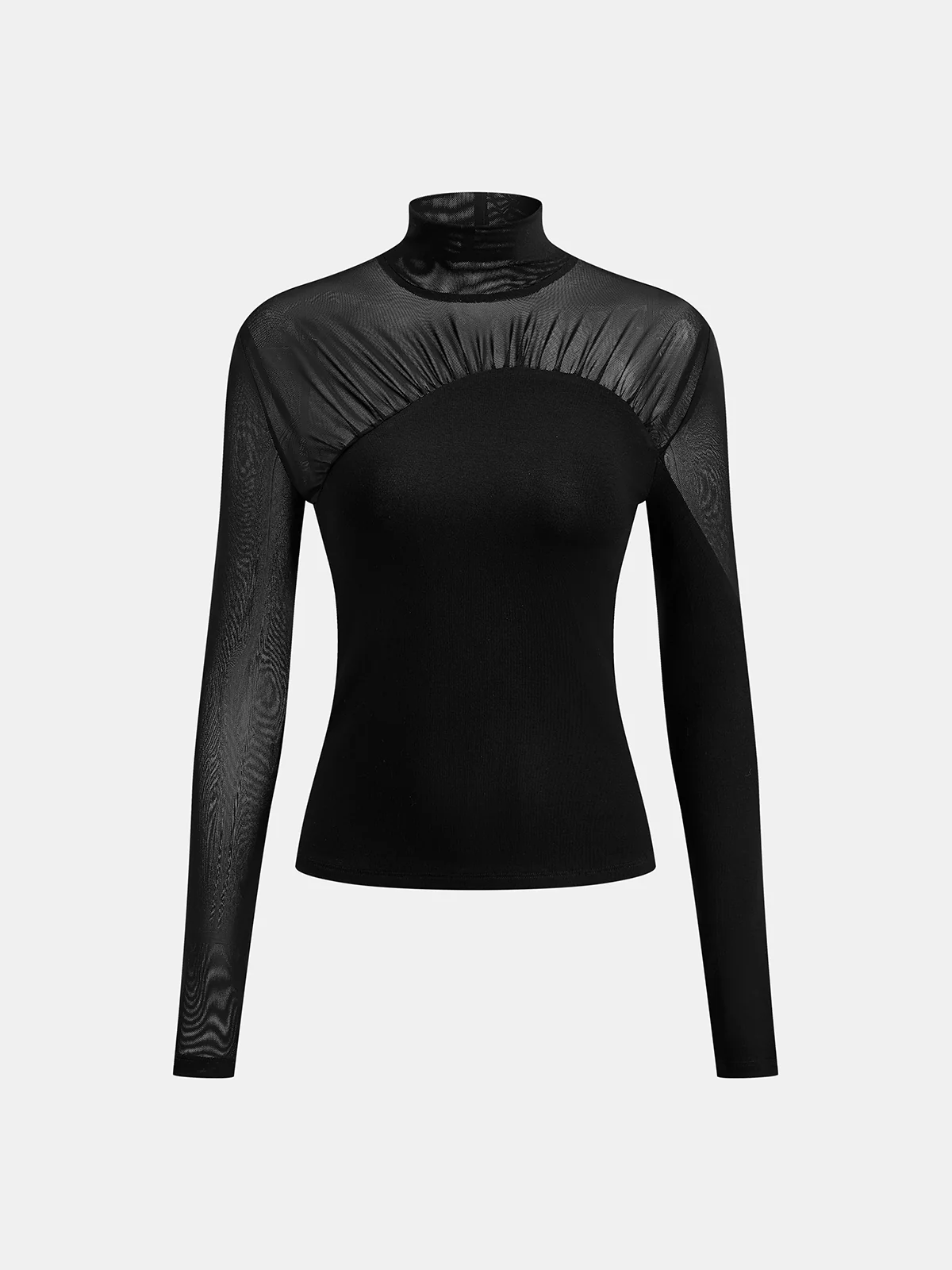 Sheer Mesh Paneled Turtleneck Top - Image 2