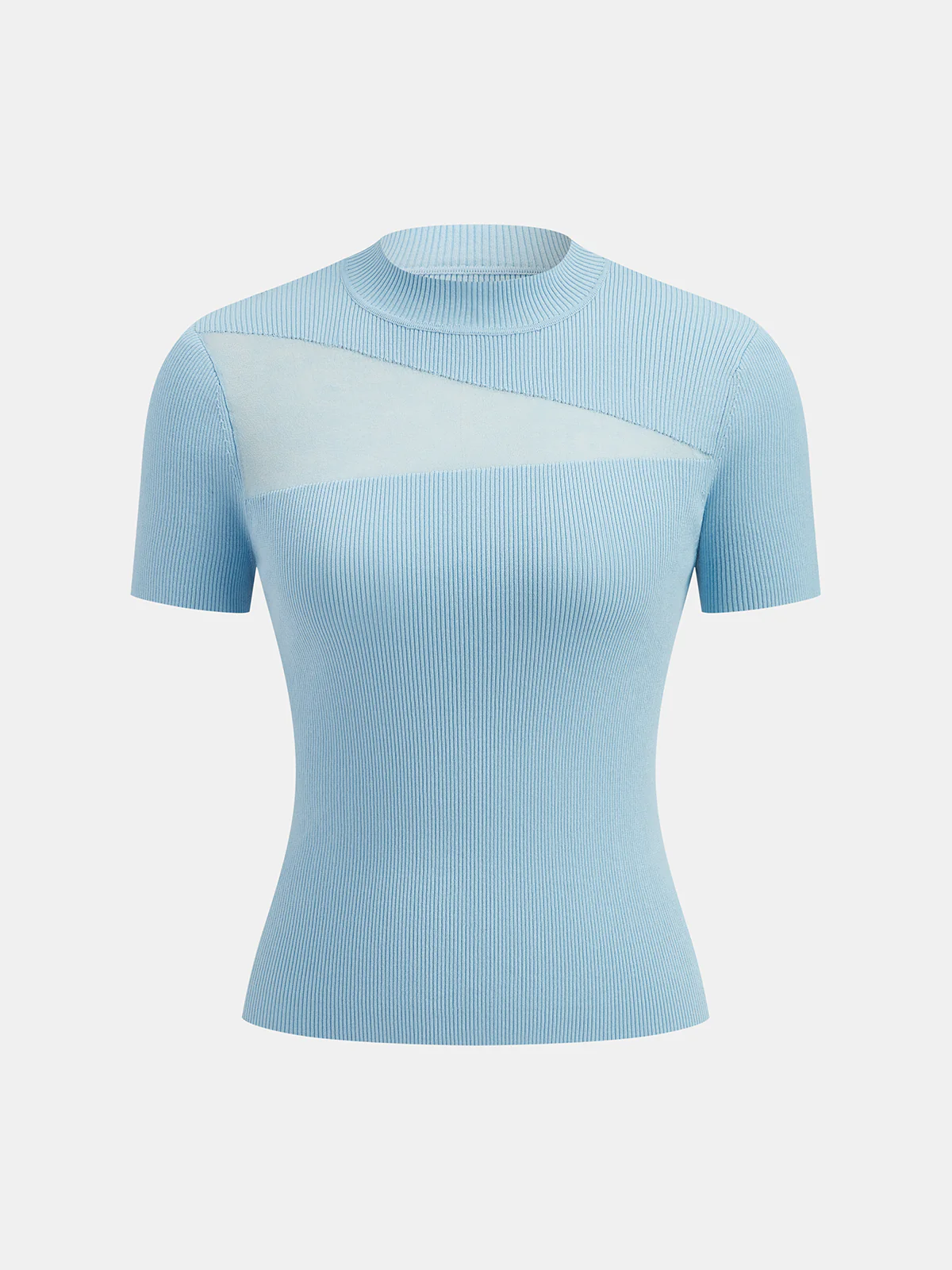Sheer Mesh Ribbed Short Sleeve Knit Top - Image 2
