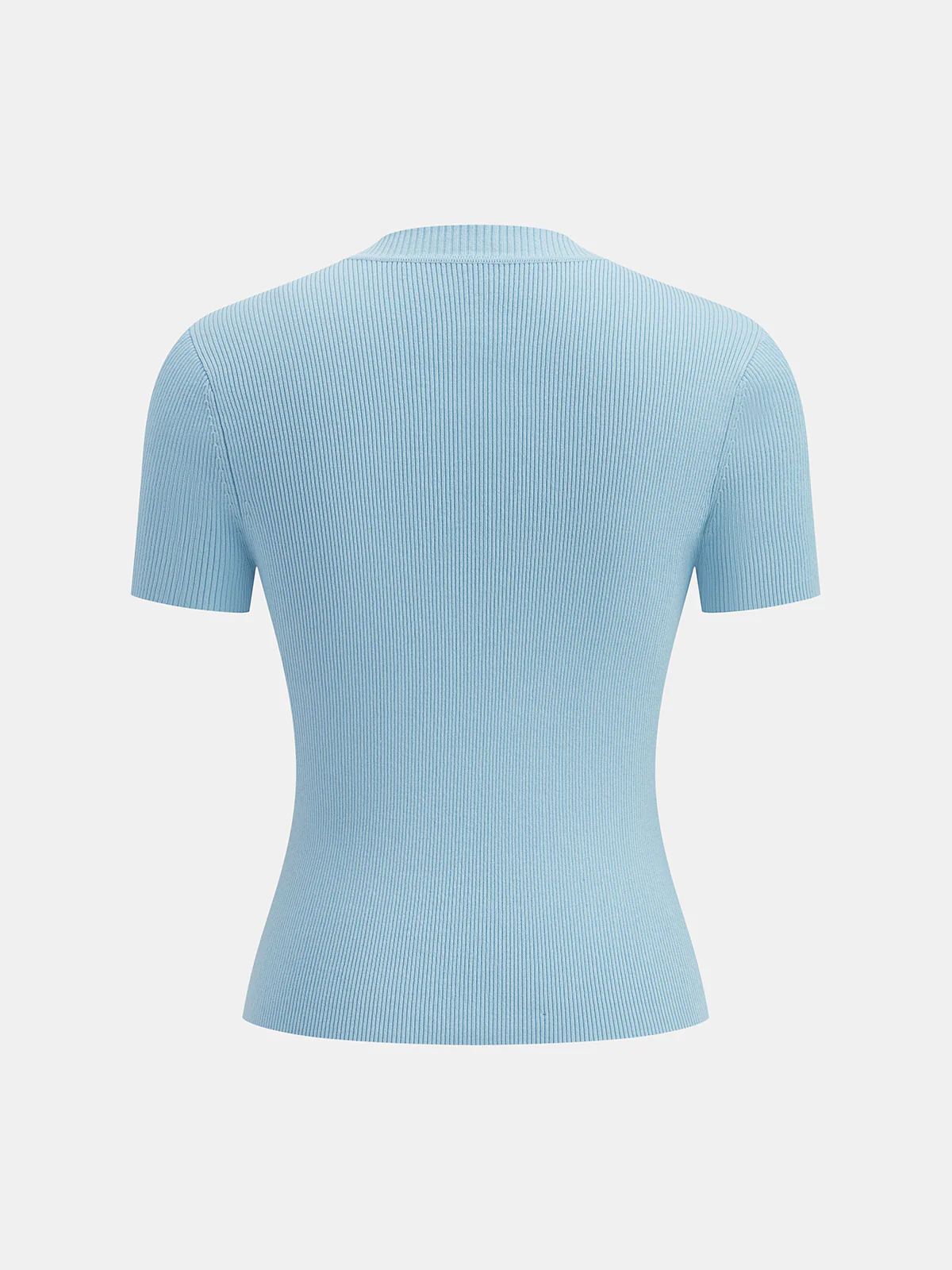 Sheer Mesh Ribbed Short Sleeve Knit Top - Image 3
