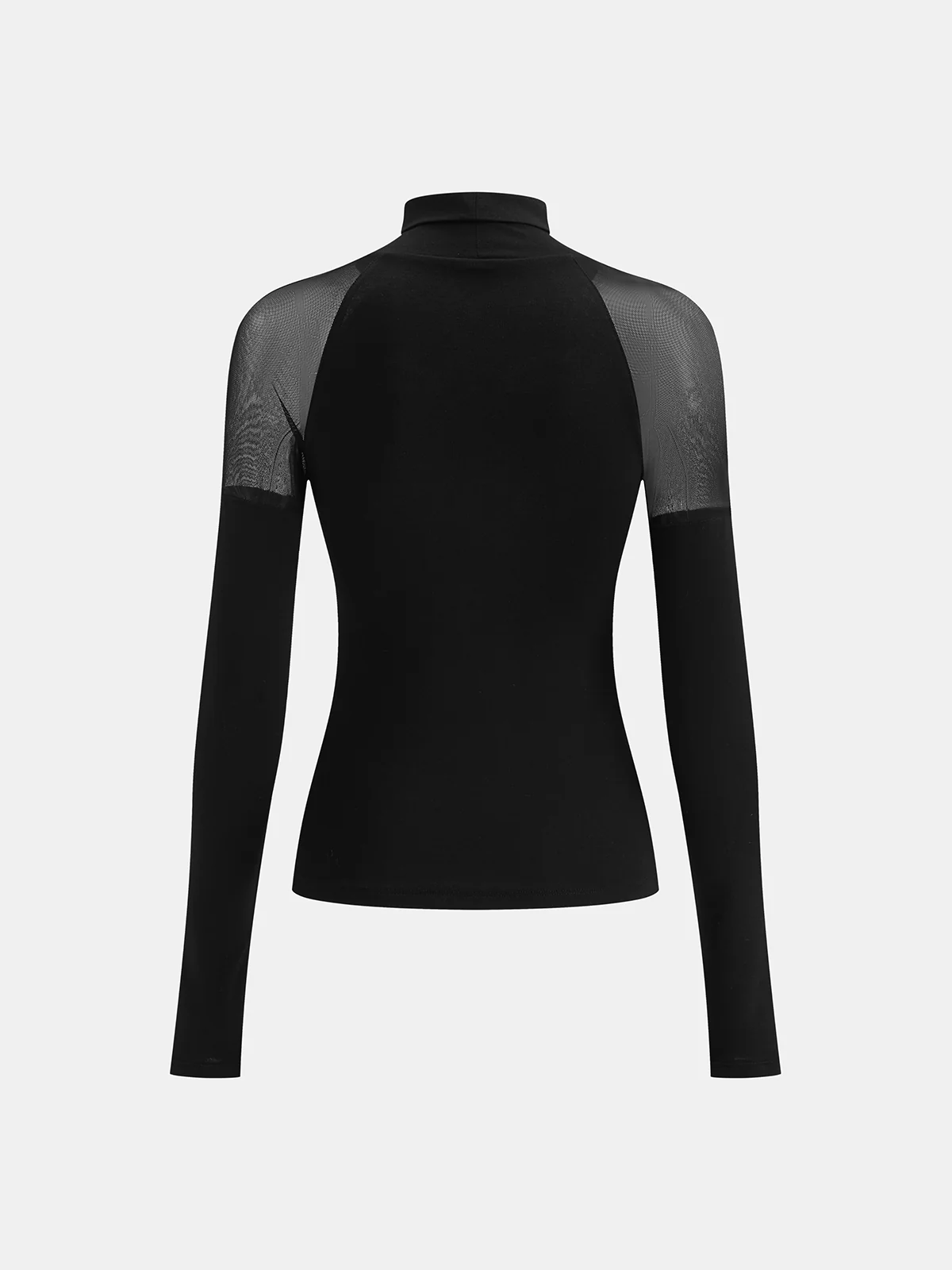 Sheer Mesh Shoulder Turtleneck Long Sleeve Top - Image 5