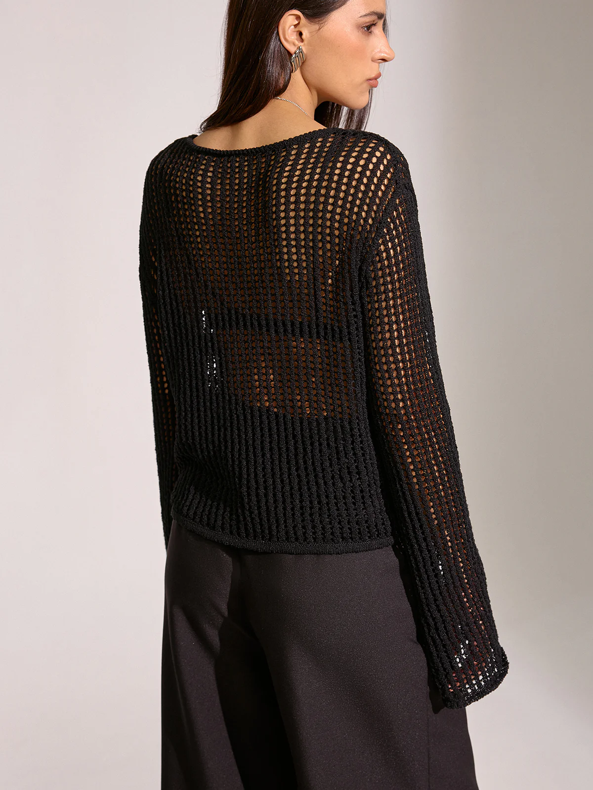 Sheer Openwork Crochet Long Sleeve Top - Image 6