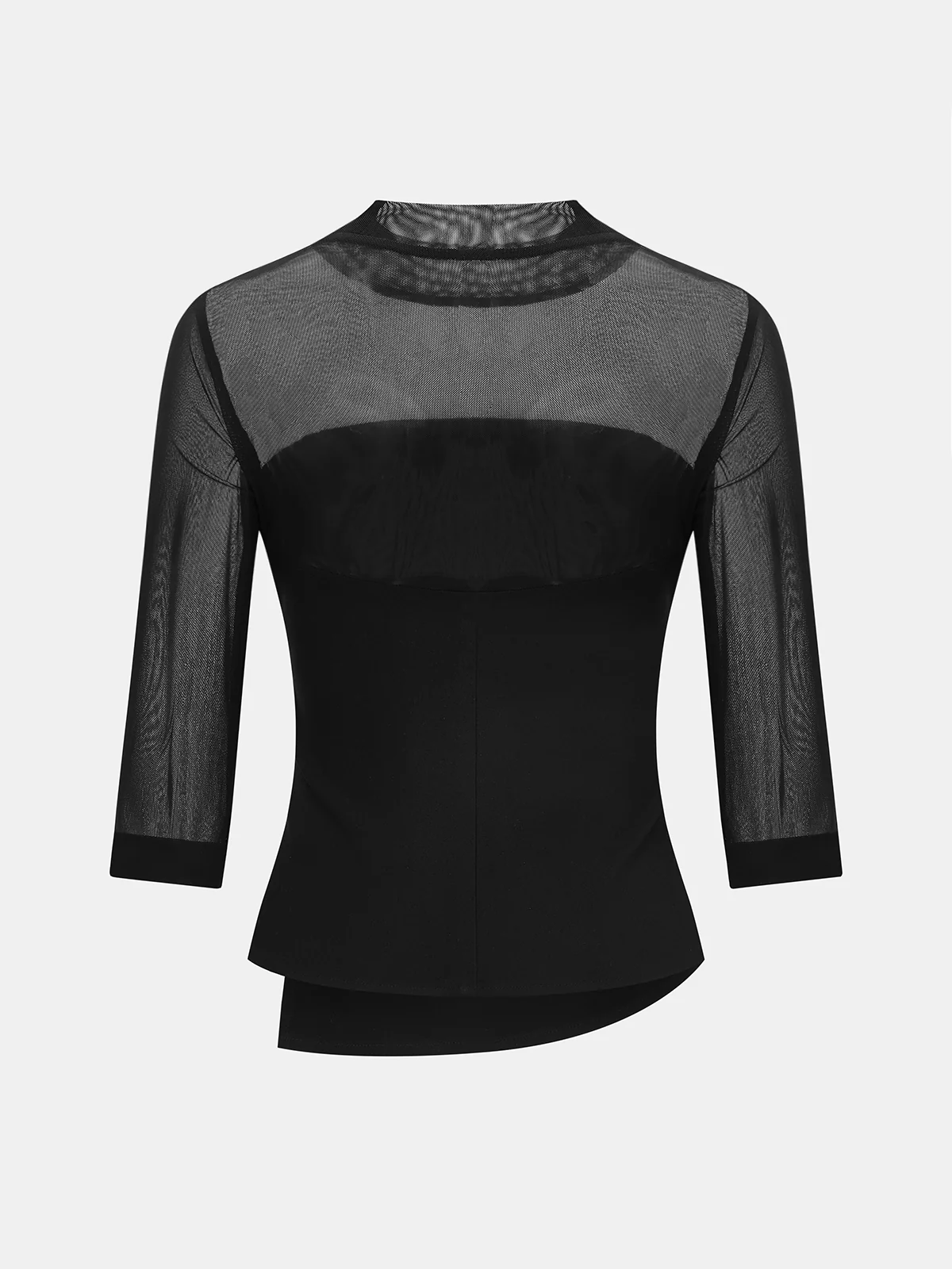 Sheer Panel Asymmetrical Ruched Blouse - Image 2