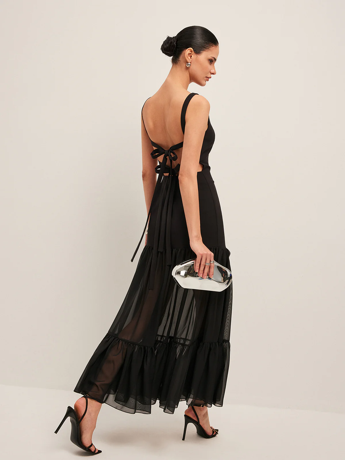 Sheer Panel Back-Tie Ruffled Hem Dress - Image 6