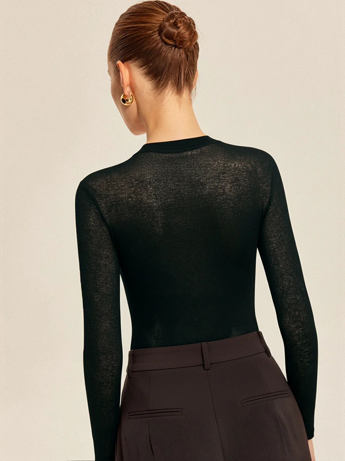 Sheer Panel Cross-Front Long Sleeve Bodysuit - Image 2