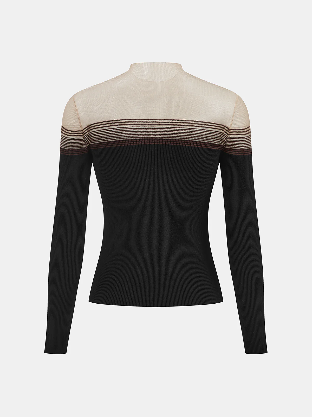 Sheer Panel Mock Neck Ribbed Knit Top - Image 3